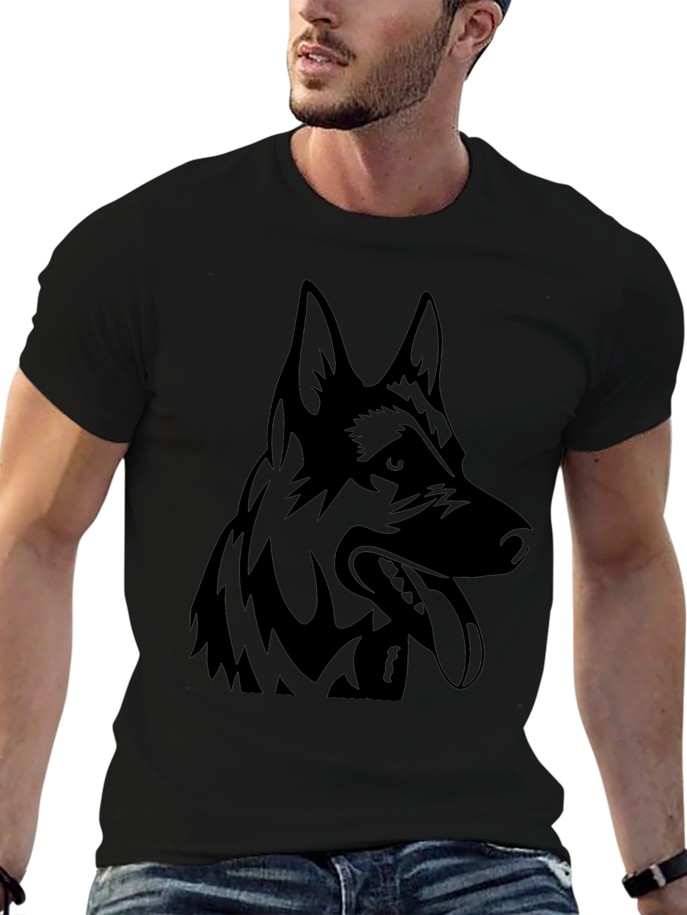 Black T-Shirt with German Shepherd Graphic