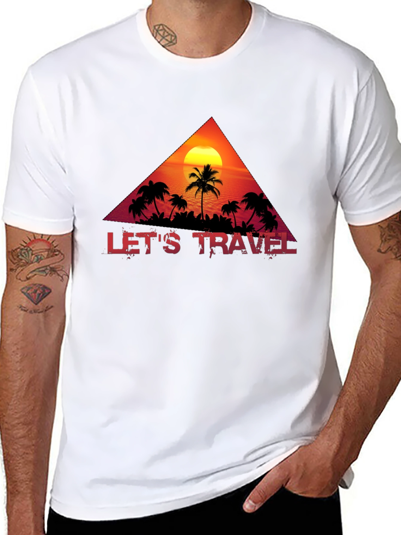 Lets Travel Graphic Tee - Island Sunset Design