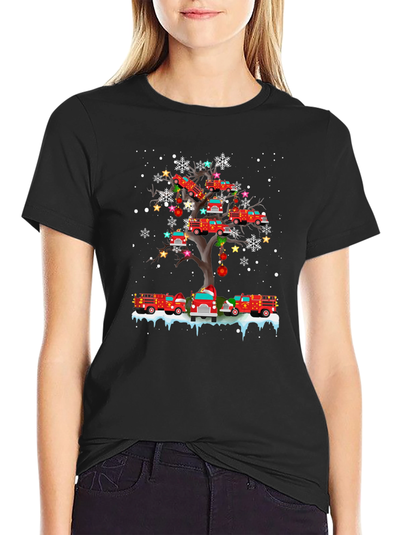Firetruck Christmas Tree T-Shirt - Holiday Fun!
