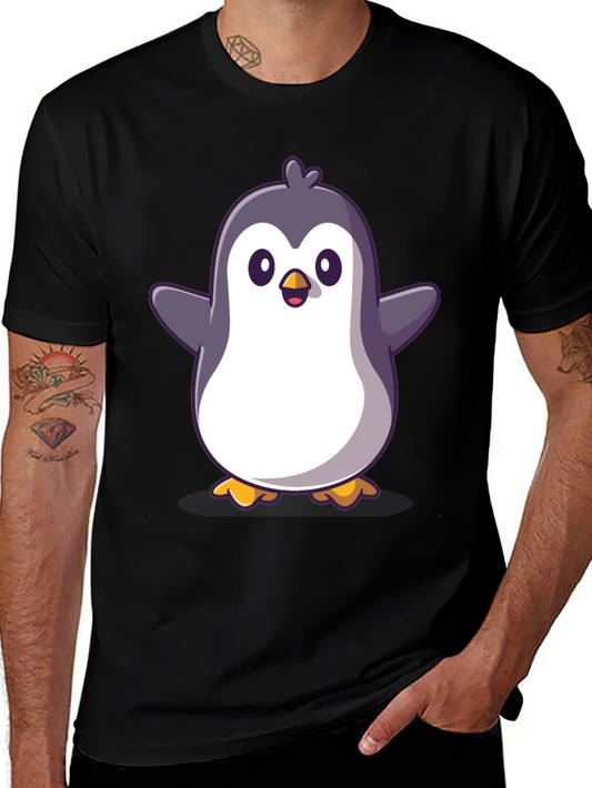 Cute Cartoon Penguin Graphic Black T-Shirt