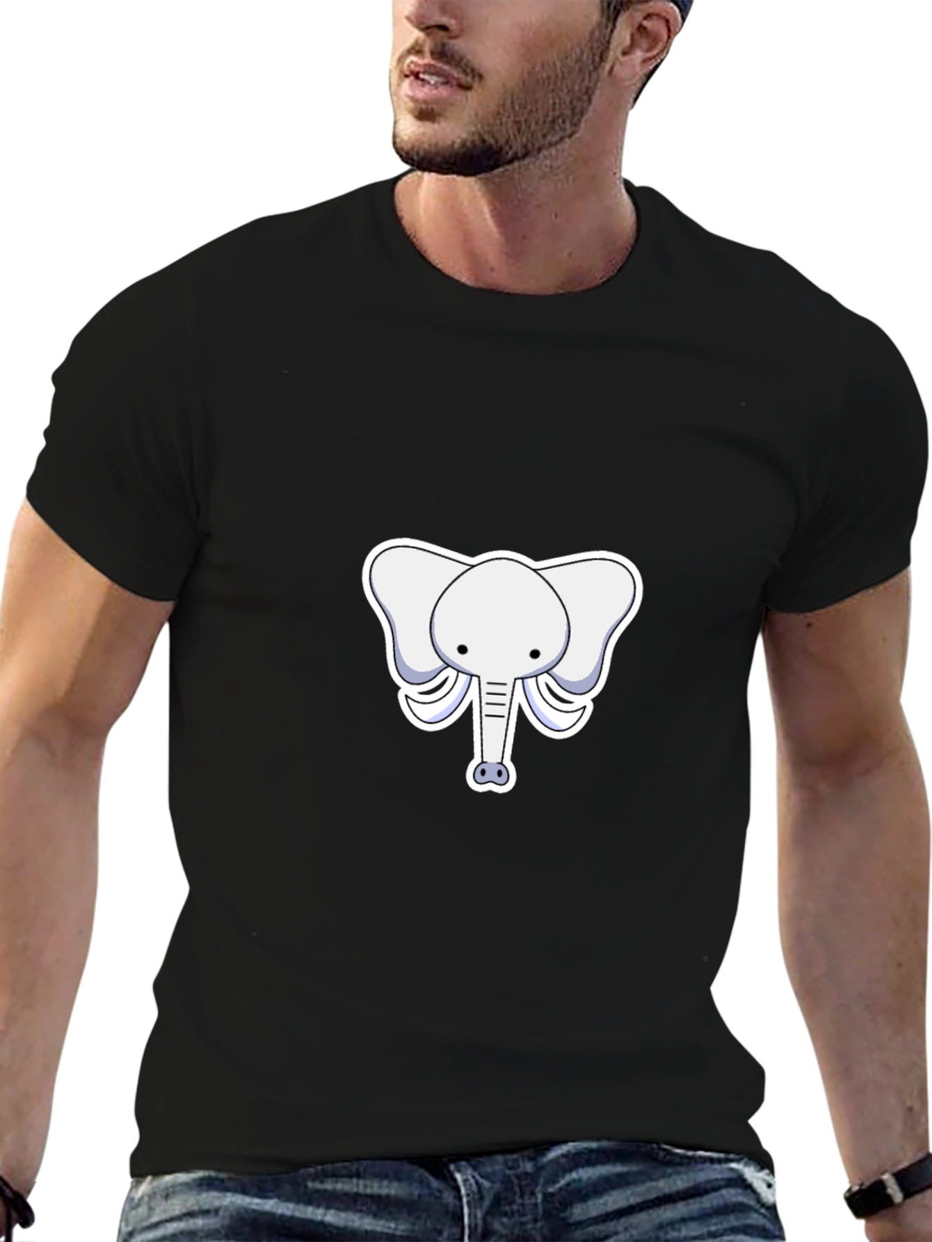 Cute Elephant Graphic Tee - Black