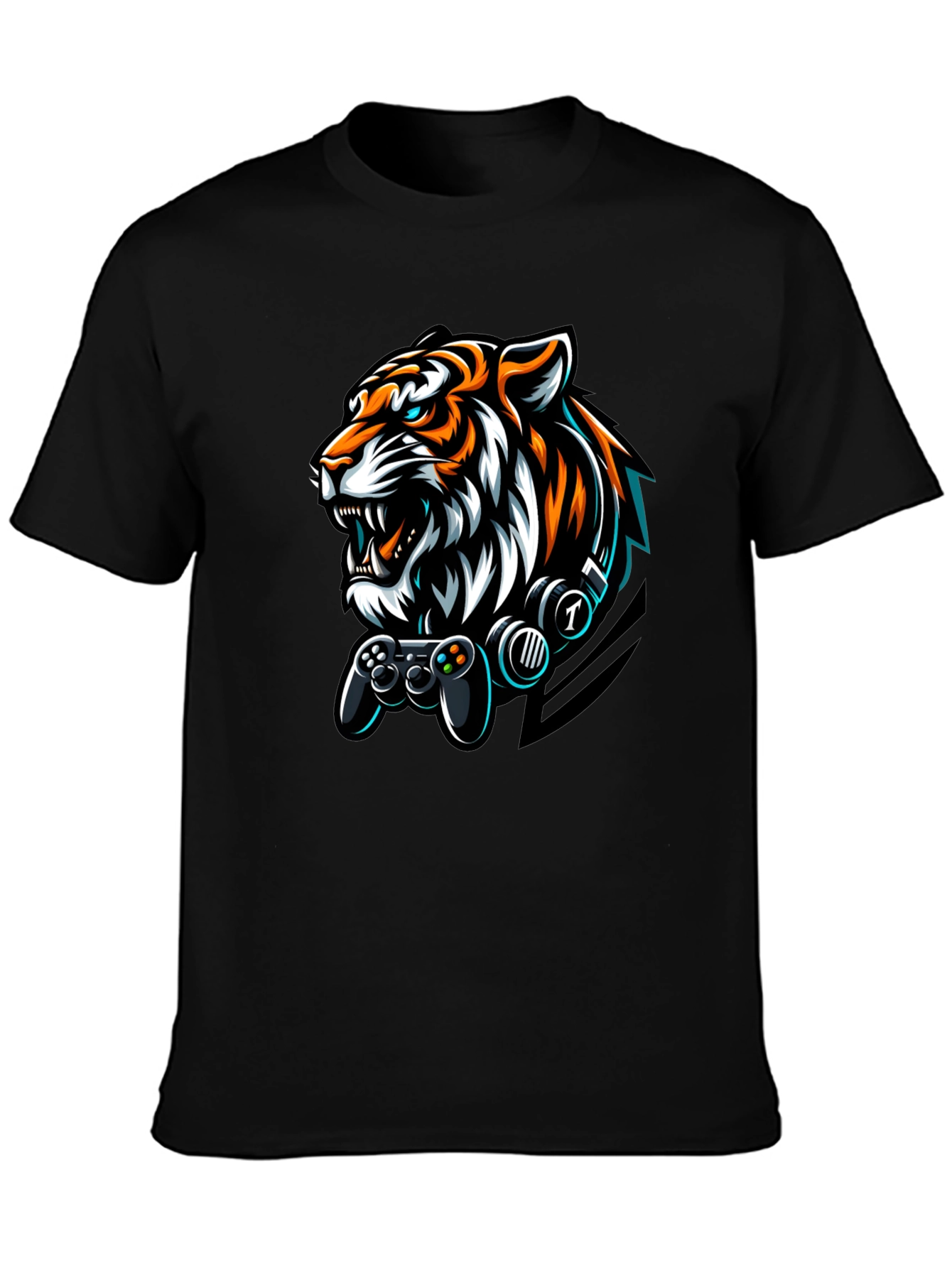 Gamer Tiger Graphic Black T-Shirt
