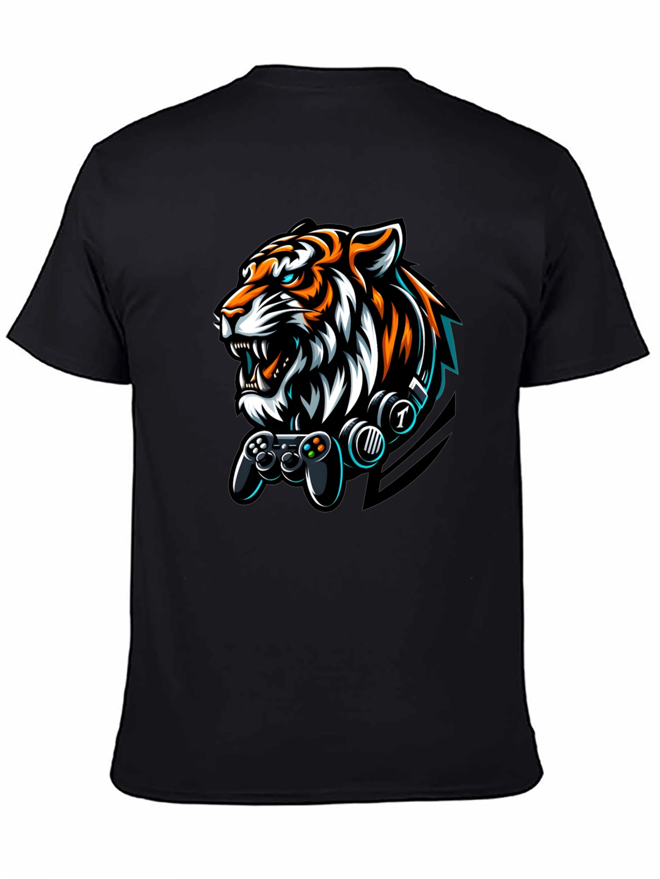 Gamer Tiger Graphic Black T-Shirt