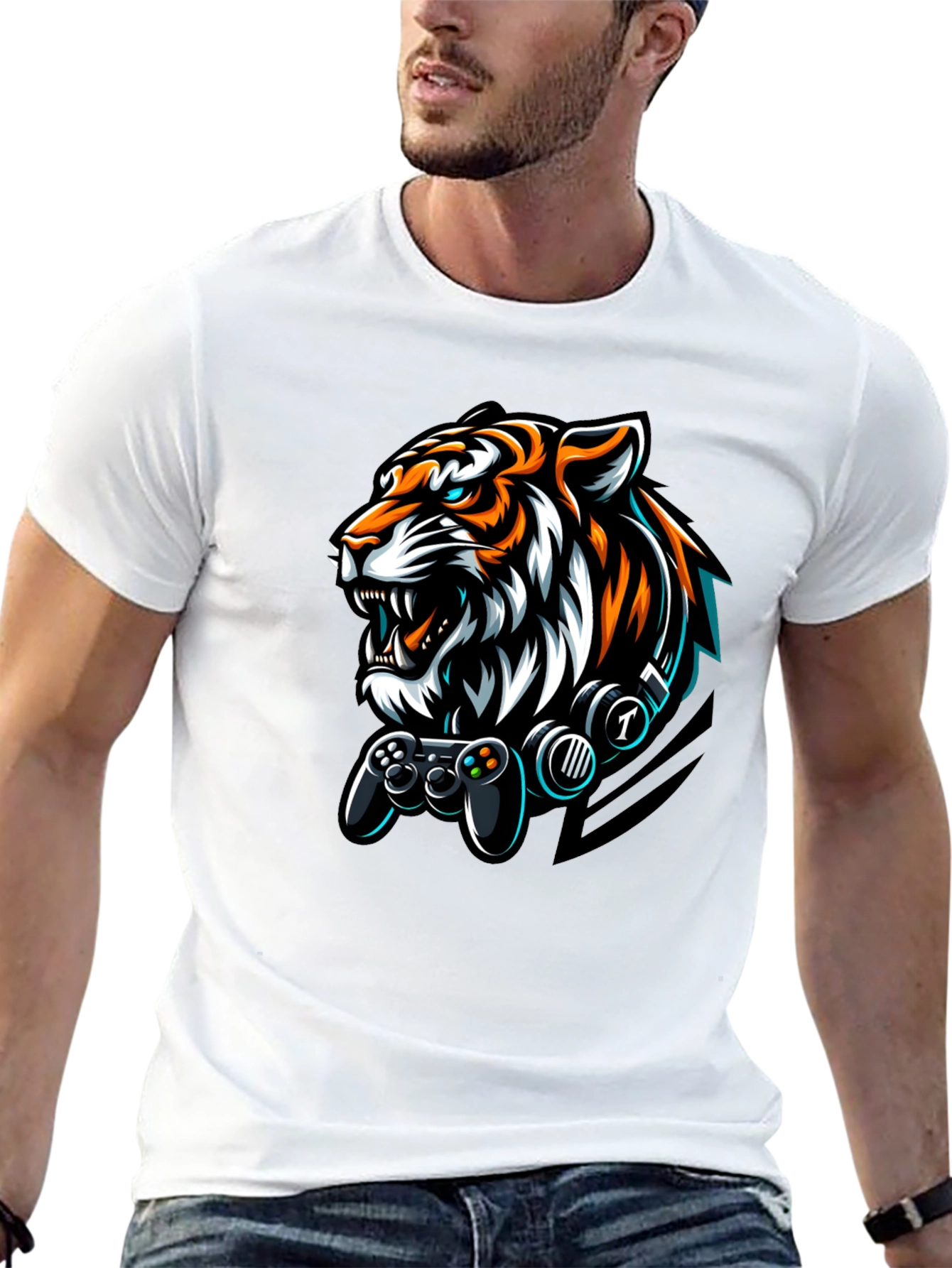 Gamer Tiger Graphic Black T-Shirt