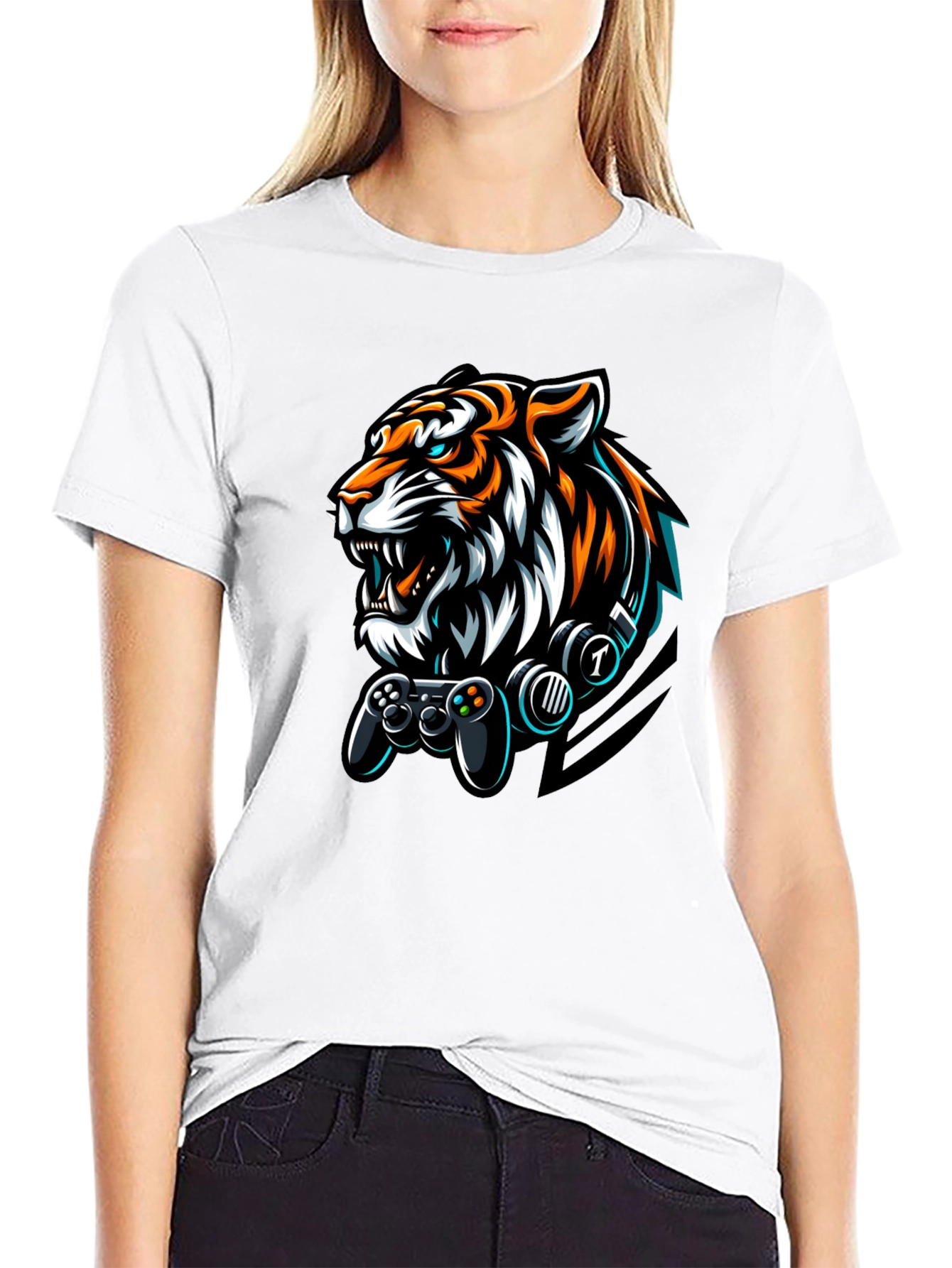 Gamer Tiger Graphic Black T-Shirt