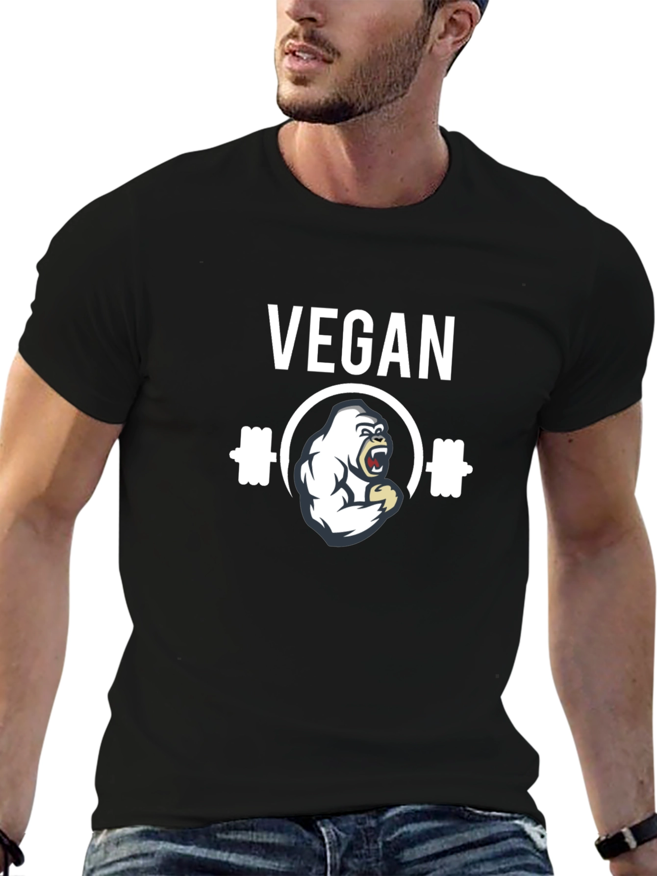 Vegan Gorilla Barbell Black T-Shirt