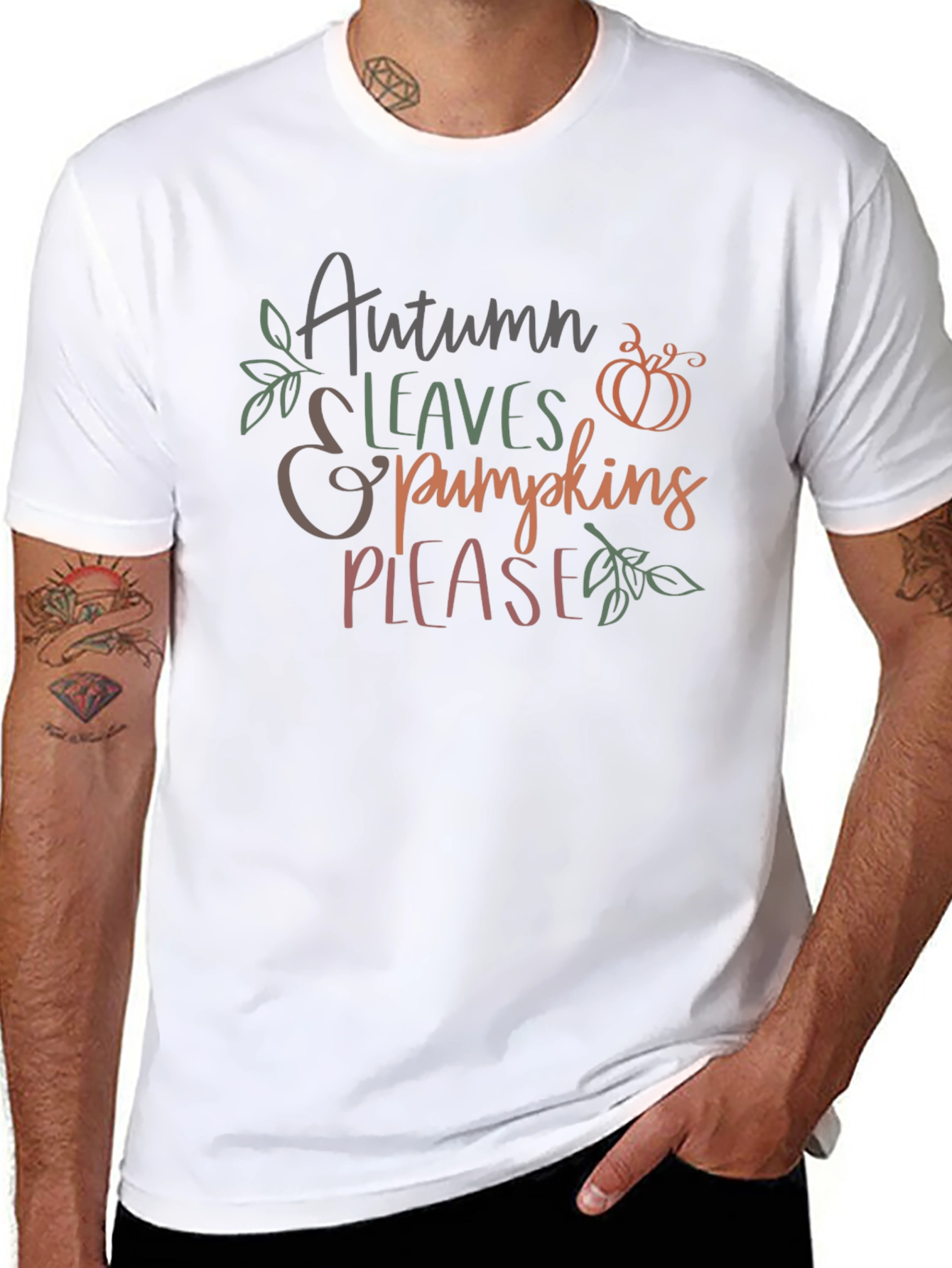 Autumn Leaves & Pumpkins Please Graphic T-Shirt