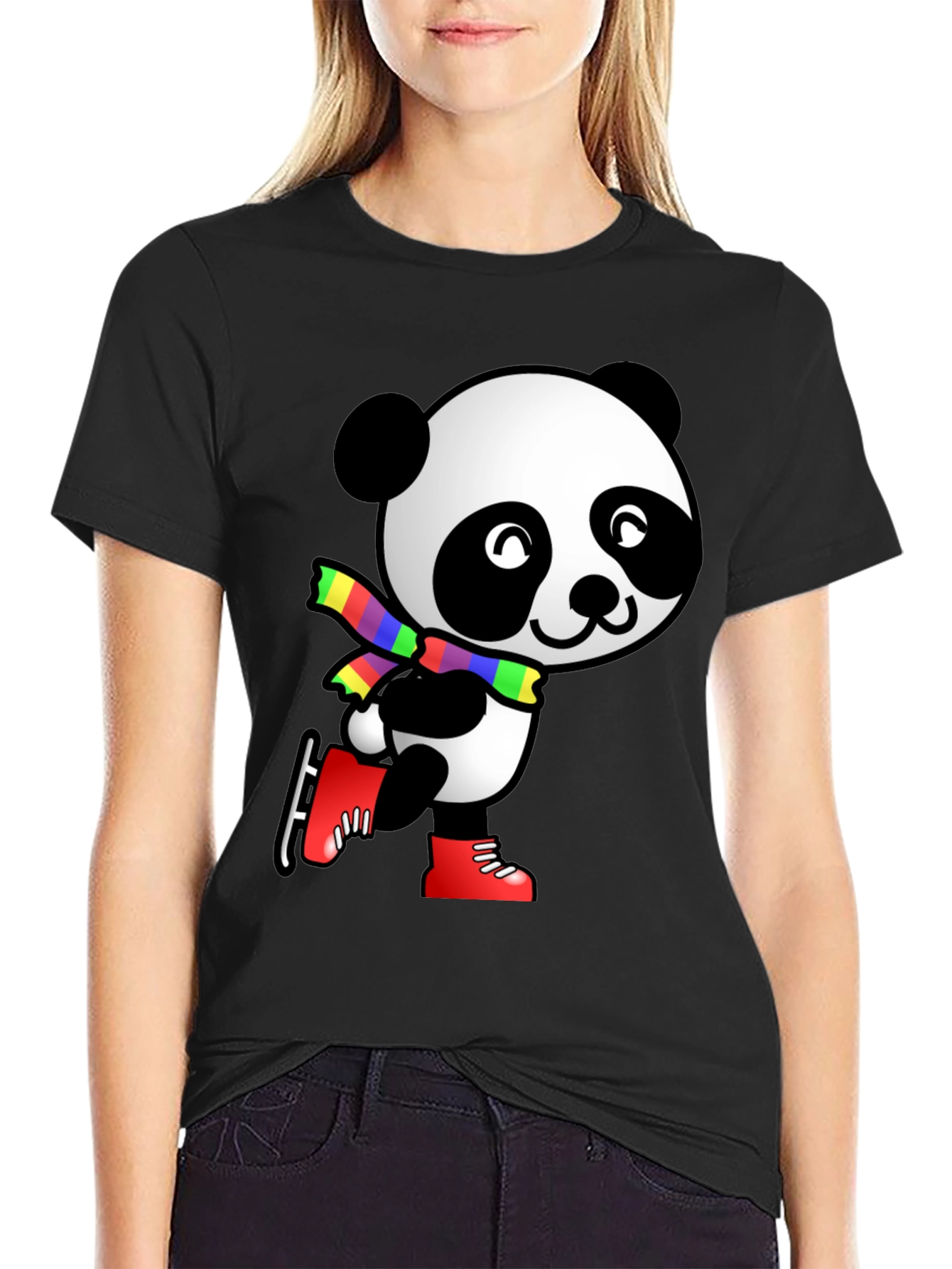 Panda Ice Skater Graphic Tee - Black