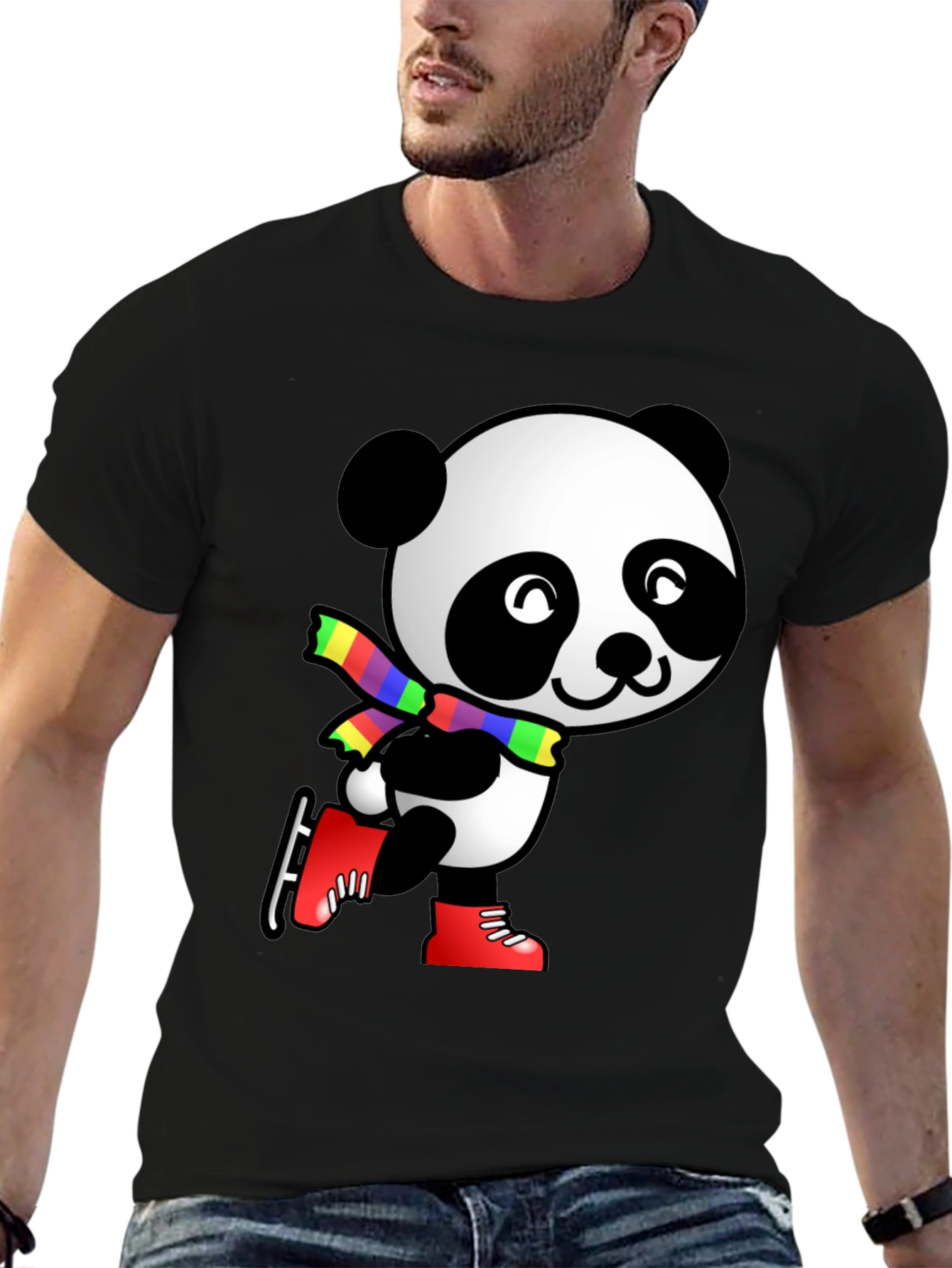 Panda Ice Skater Graphic Tee - Black