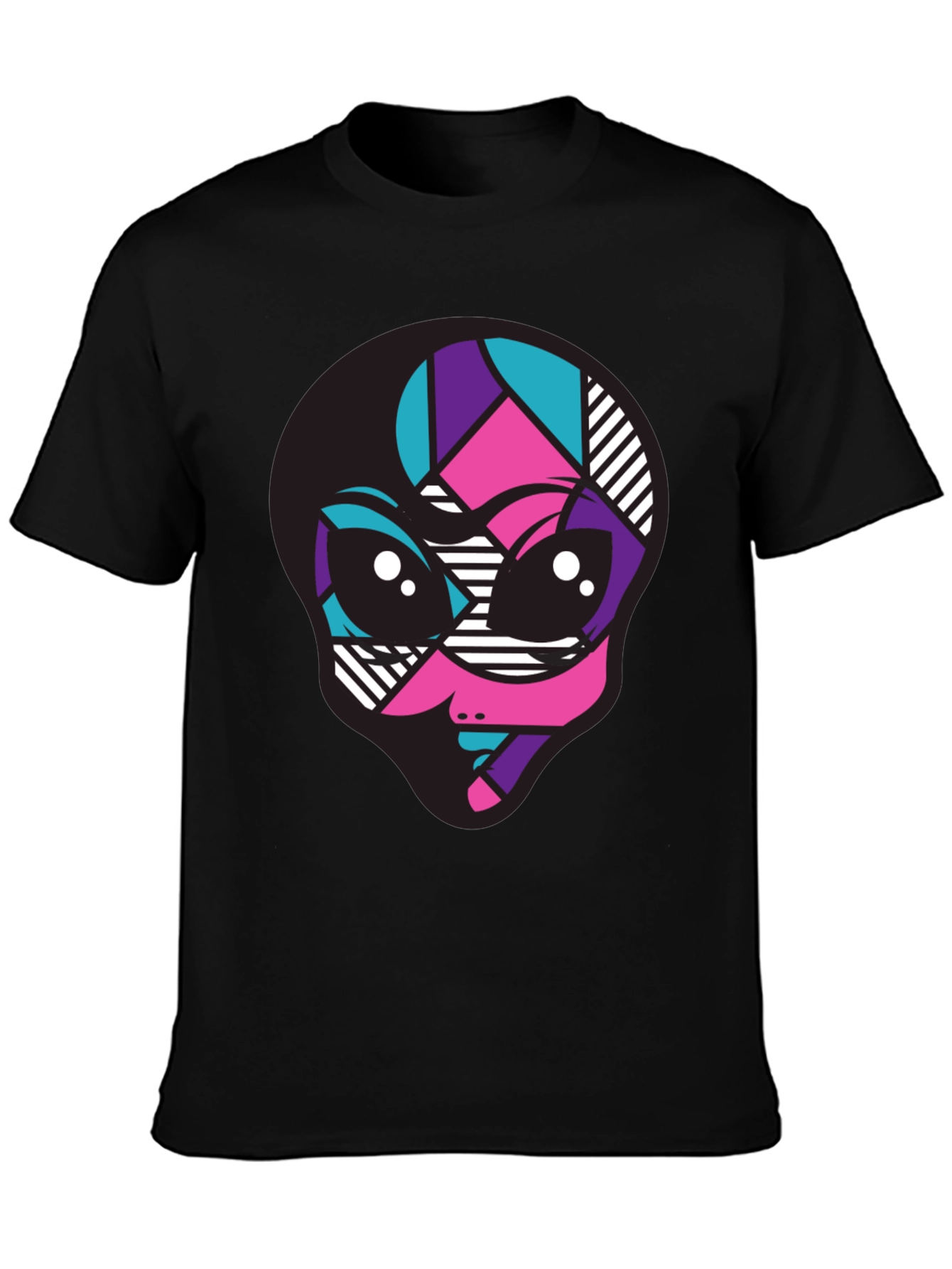 Vibrant Alien Graphic Tee - Black Crew Neck