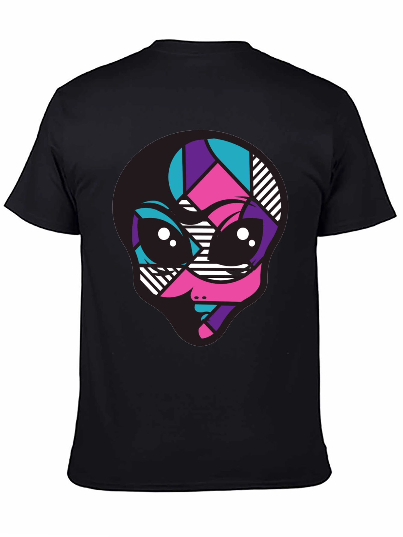 Vibrant Alien Graphic Tee - Black Crew Neck