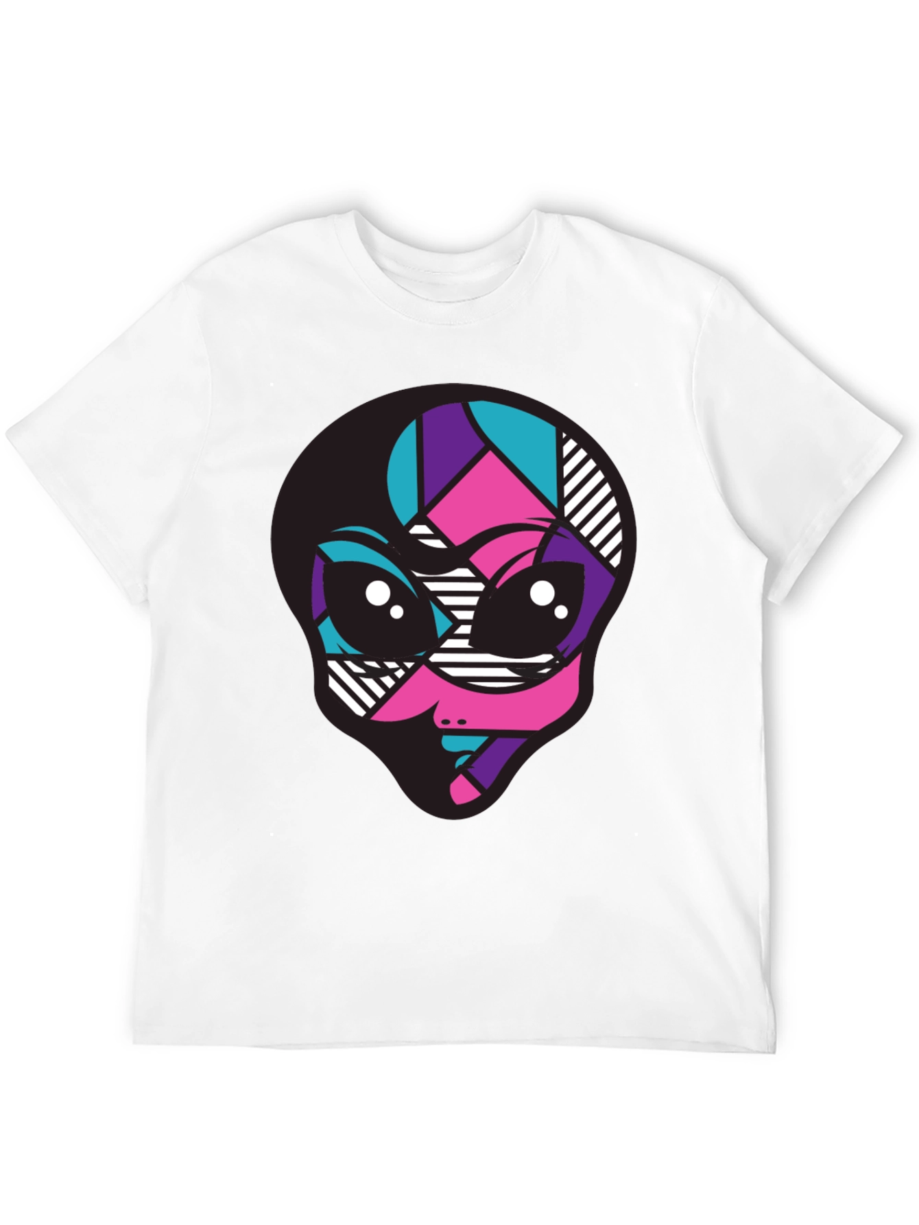 Vibrant Alien Graphic Tee - Black Crew Neck