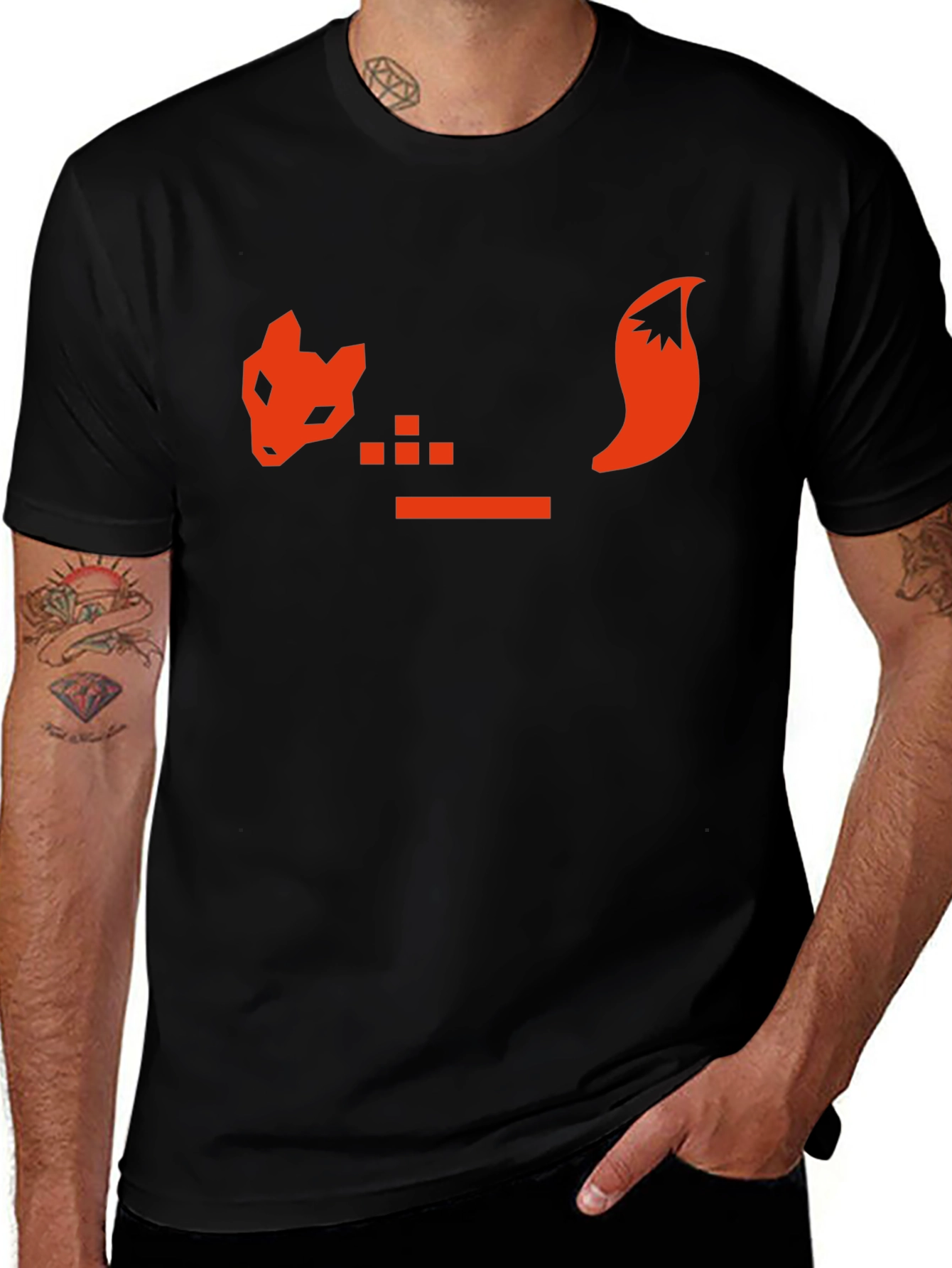 Geometric Fox Graphic T-Shirt - Black