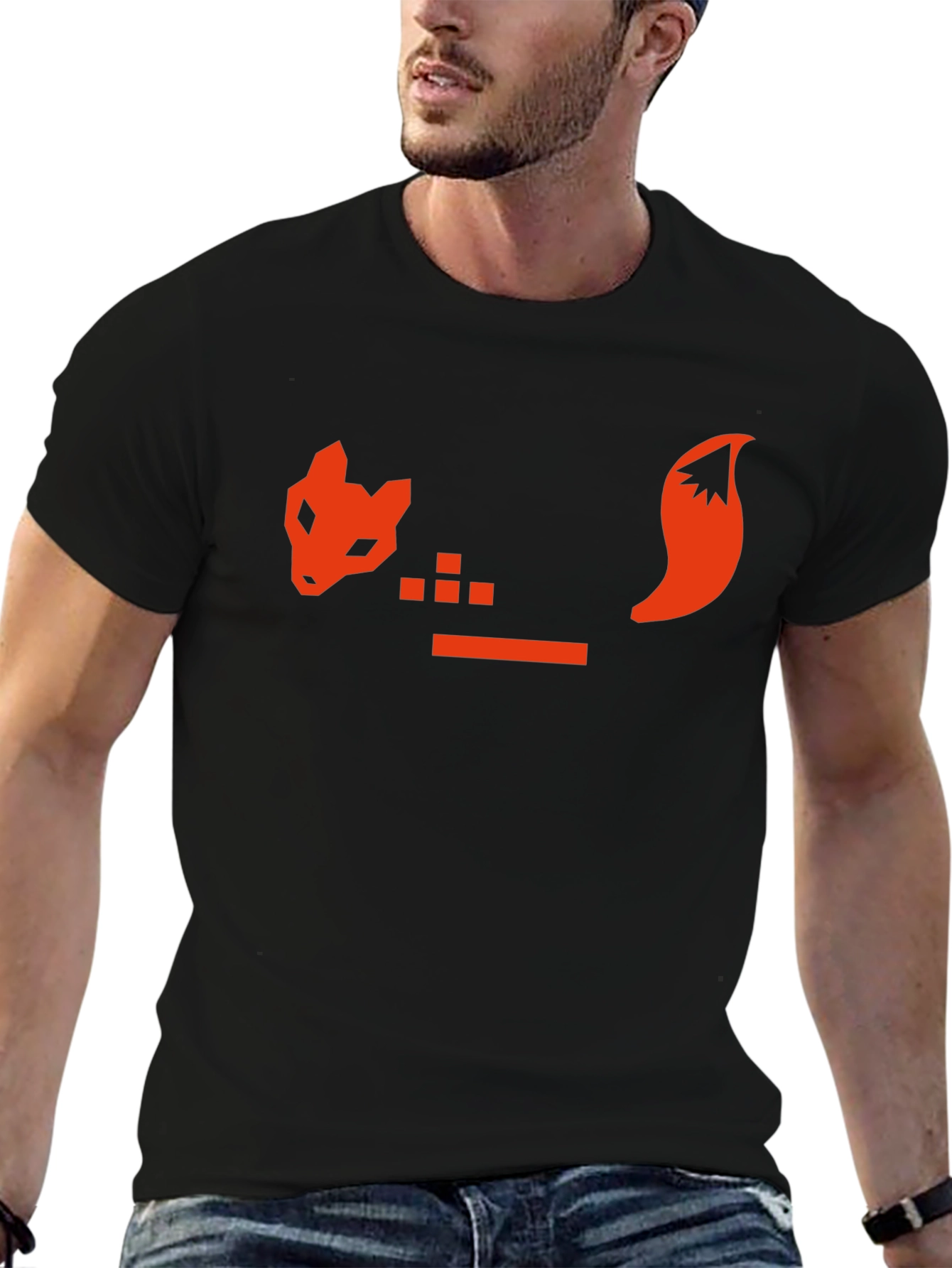 Geometric Fox Graphic T-Shirt - Black