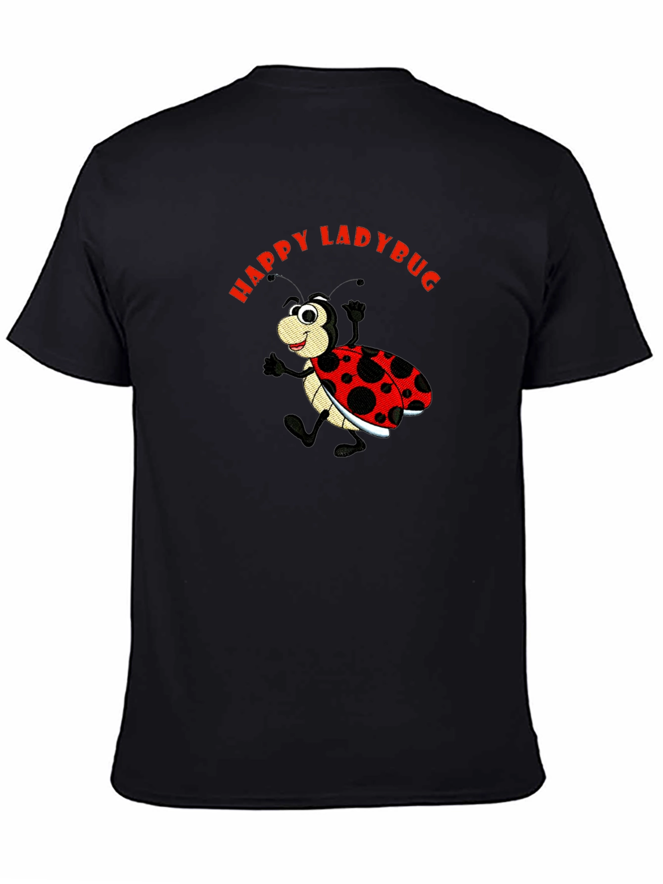 Happy Ladybug Black Cotton Graphic Tee