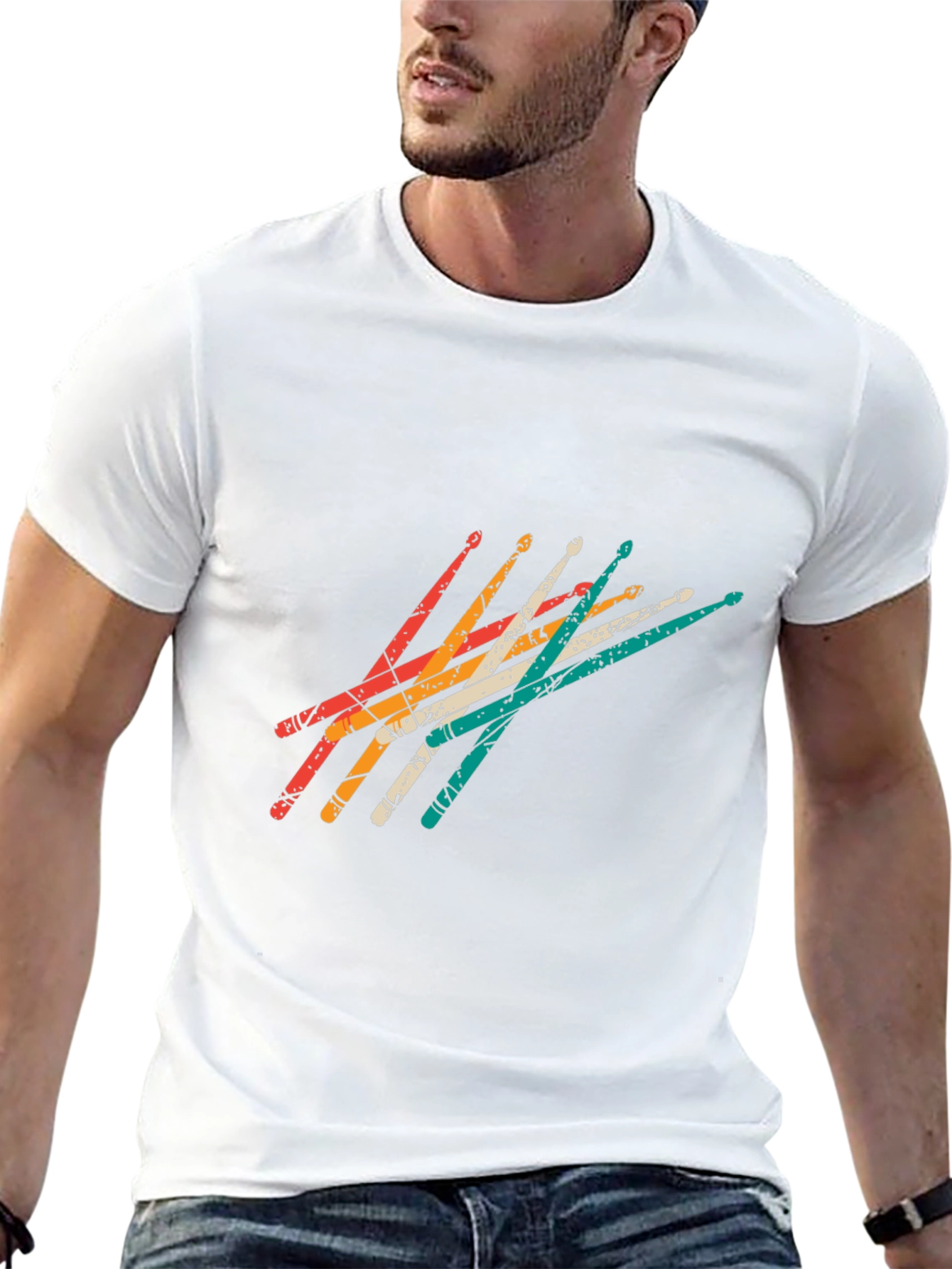 Retro Drumsticks Graphic Tee - Black Casual T-Shirt