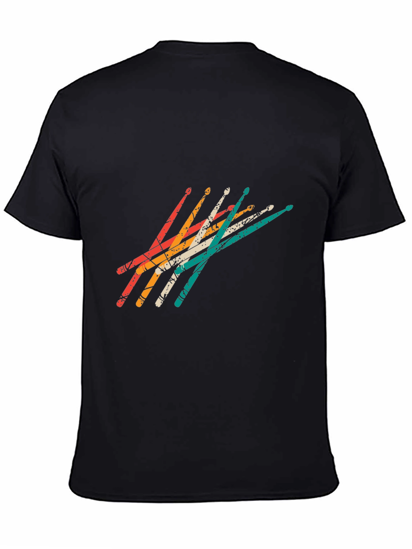 Retro Drumsticks Graphic Tee - Black Casual T-Shirt