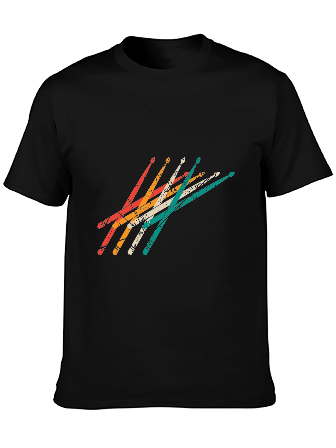 Retro Drumsticks Graphic Tee - Black Casual T-Shirt