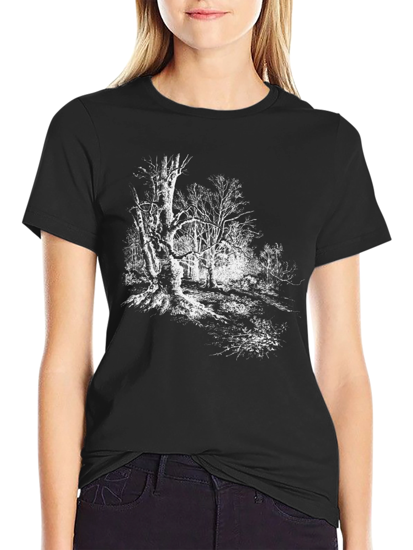 Eerie Forest Graphic Tee - Black Cotton T-Shirt