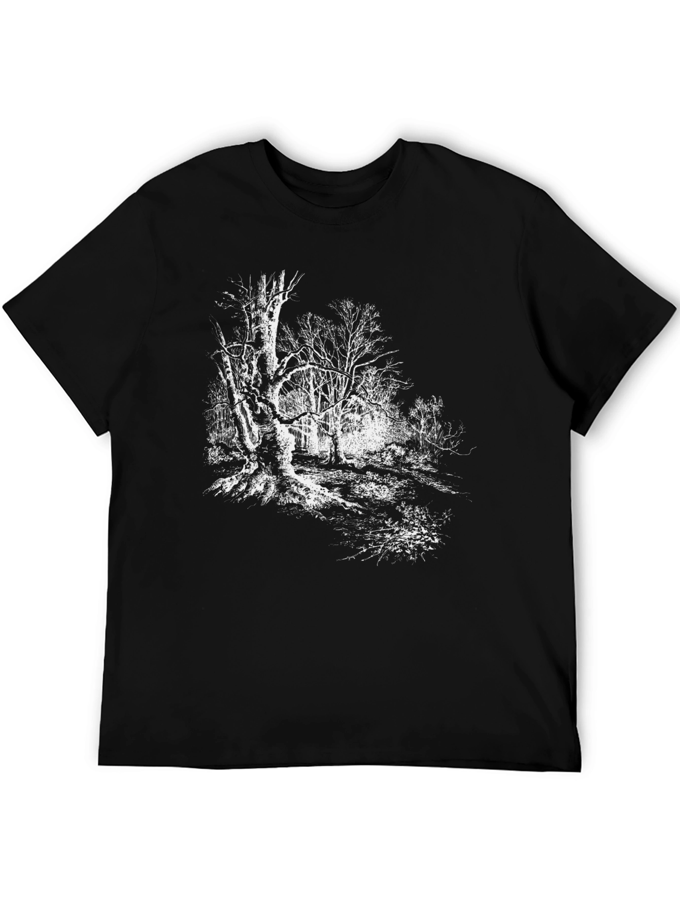 Eerie Forest Graphic Tee - Black Cotton T-Shirt