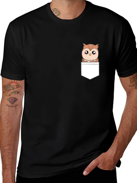 Owl in Pocket T-Shirt - Cute Animal Graphic Tee