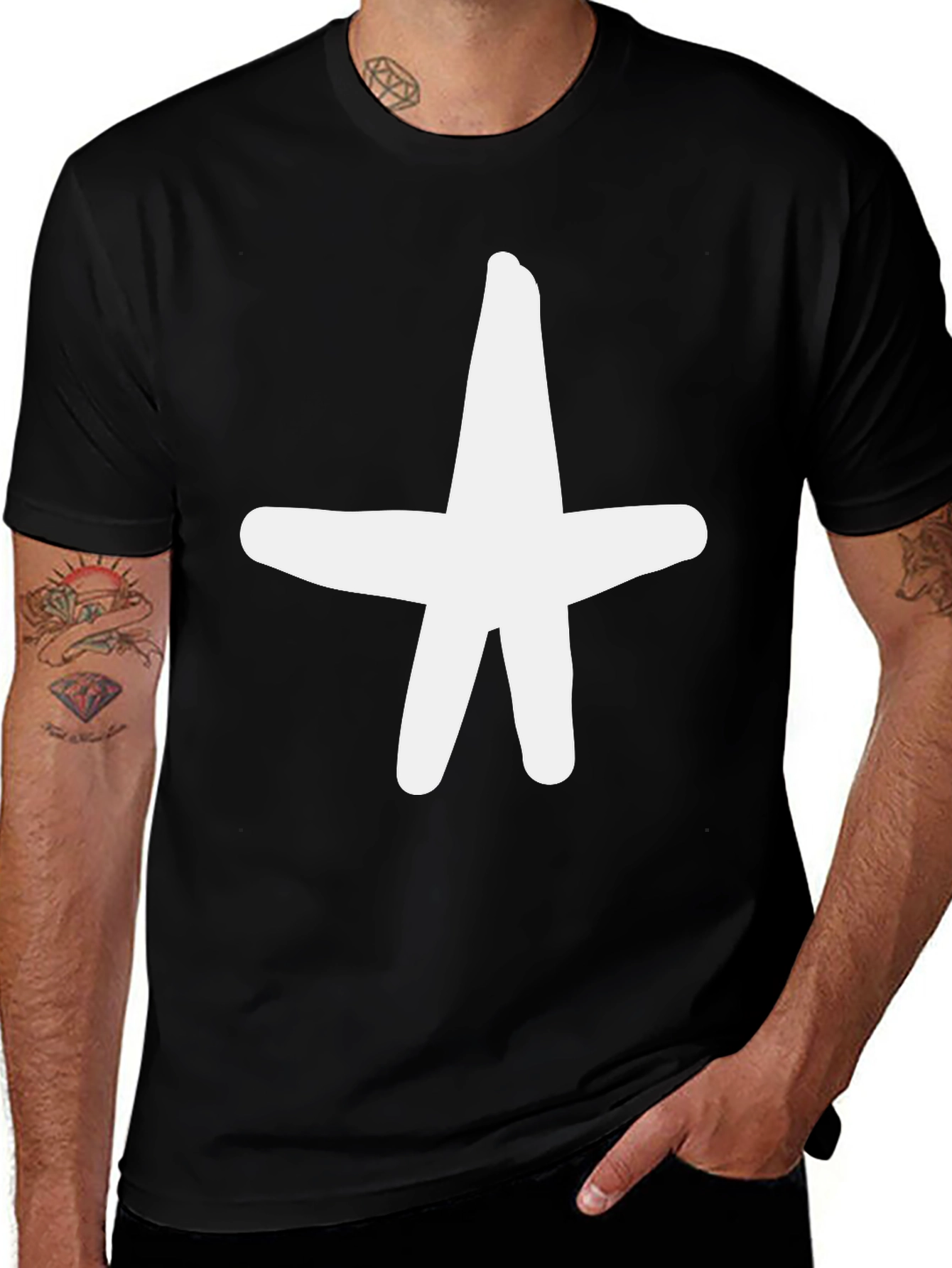 Bold Star Graphic Tee - Casual Black T-Shirt