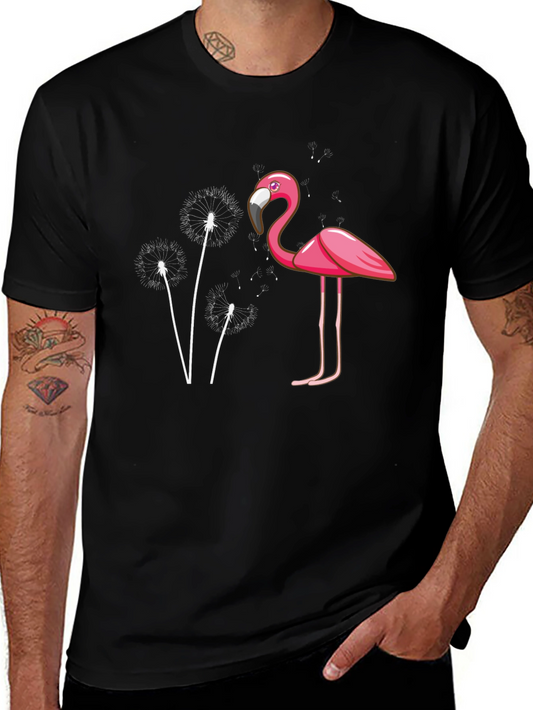 Flamingo Dandelion Graphic Tee - Trendy Black T-Shirt