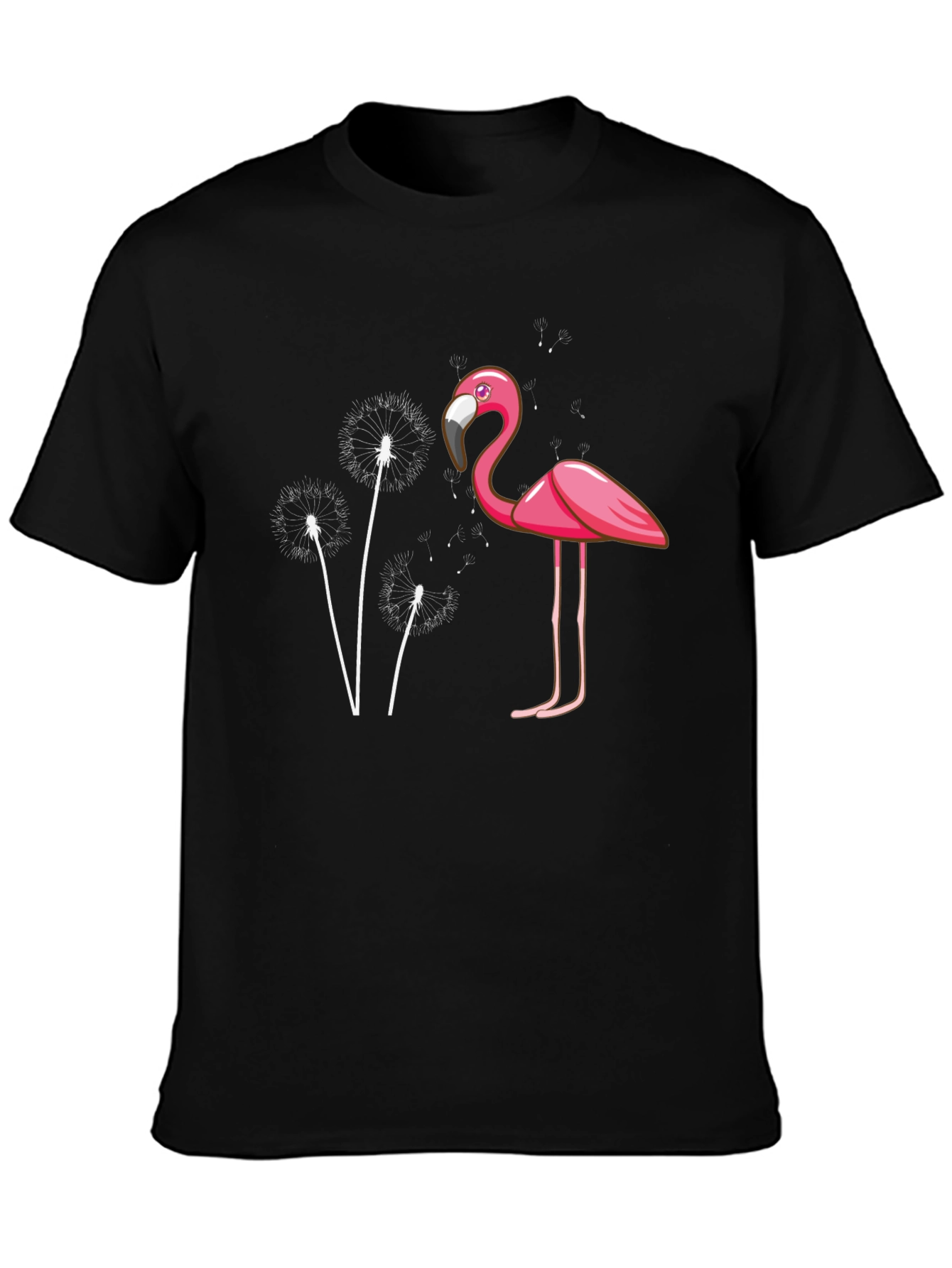 Flamingo Dandelion Graphic Tee - Trendy Black T-Shirt
