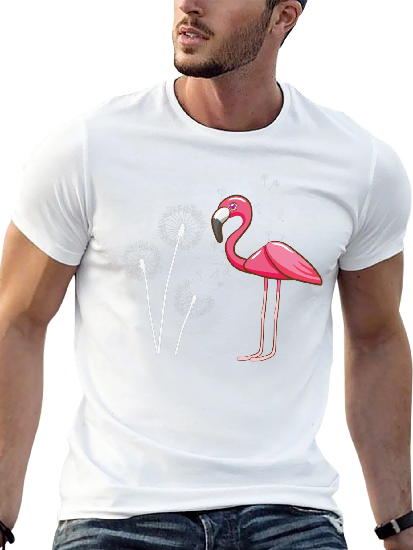 Flamingo Dandelion Graphic Tee - Trendy Black T-Shirt