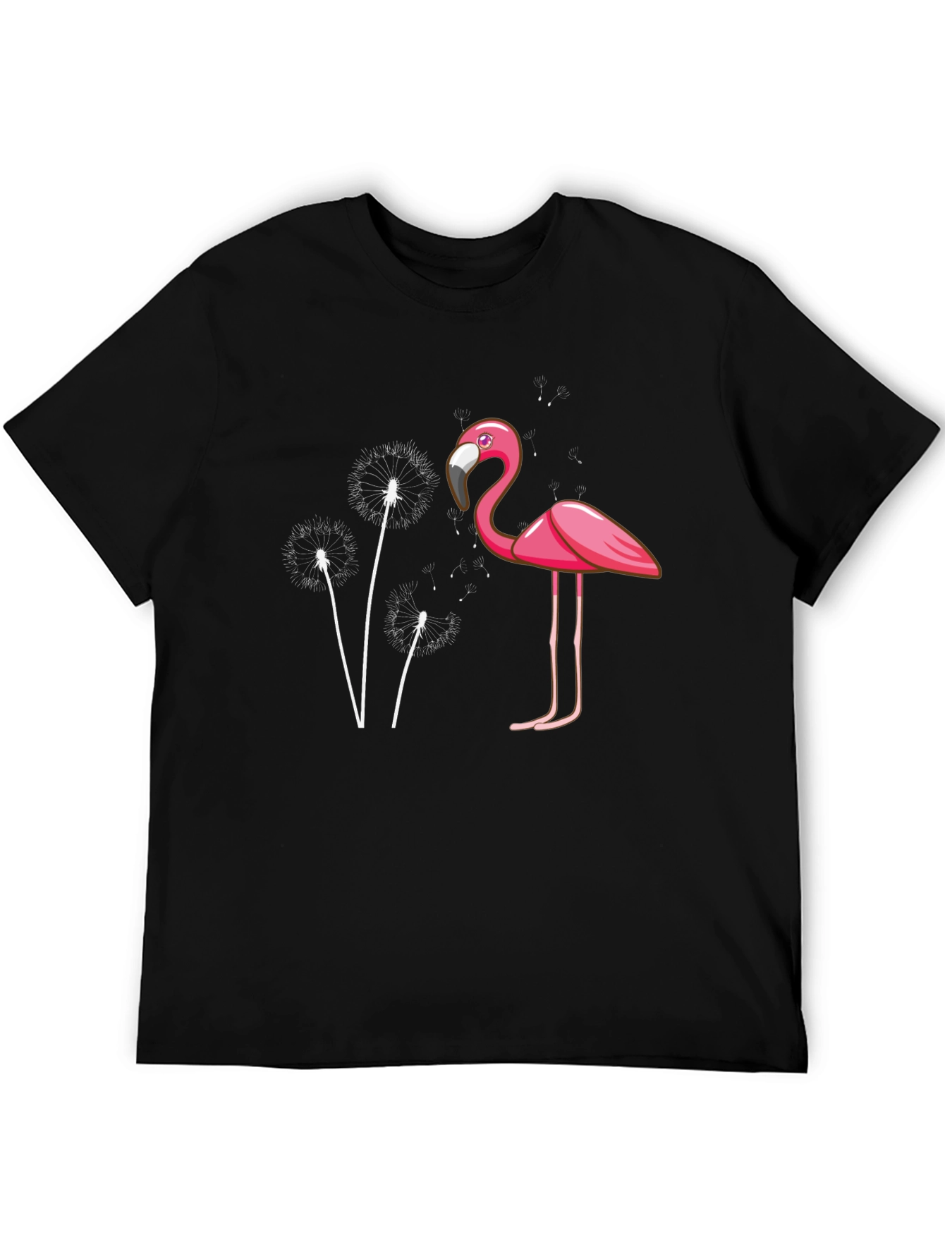 Flamingo Dandelion Graphic Tee - Trendy Black T-Shirt