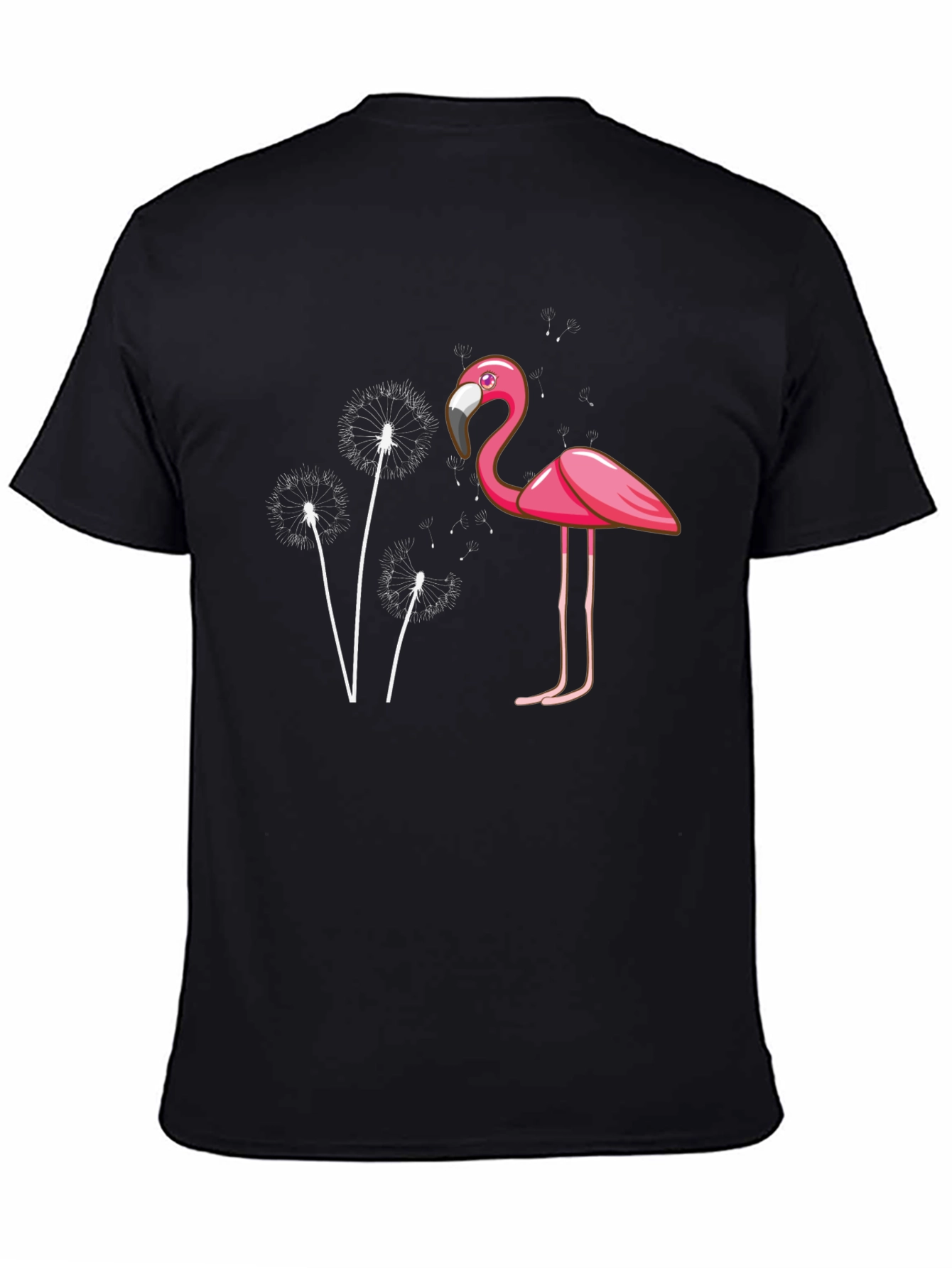 Flamingo Dandelion Graphic Tee - Trendy Black T-Shirt