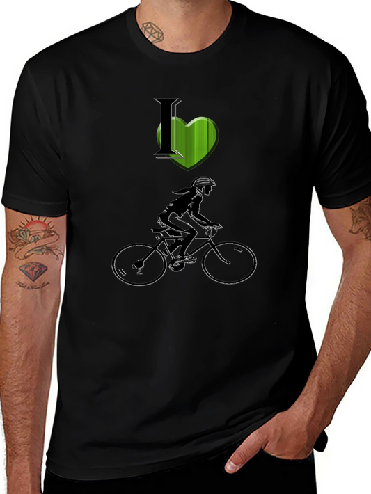 I Heart Biking Graphic Tee - Black Cotton Casual Shirt