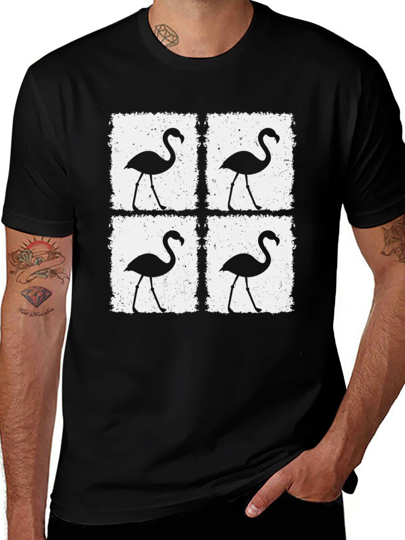 Flamingo Pop Art T-Shirt - Black Graphic Tee