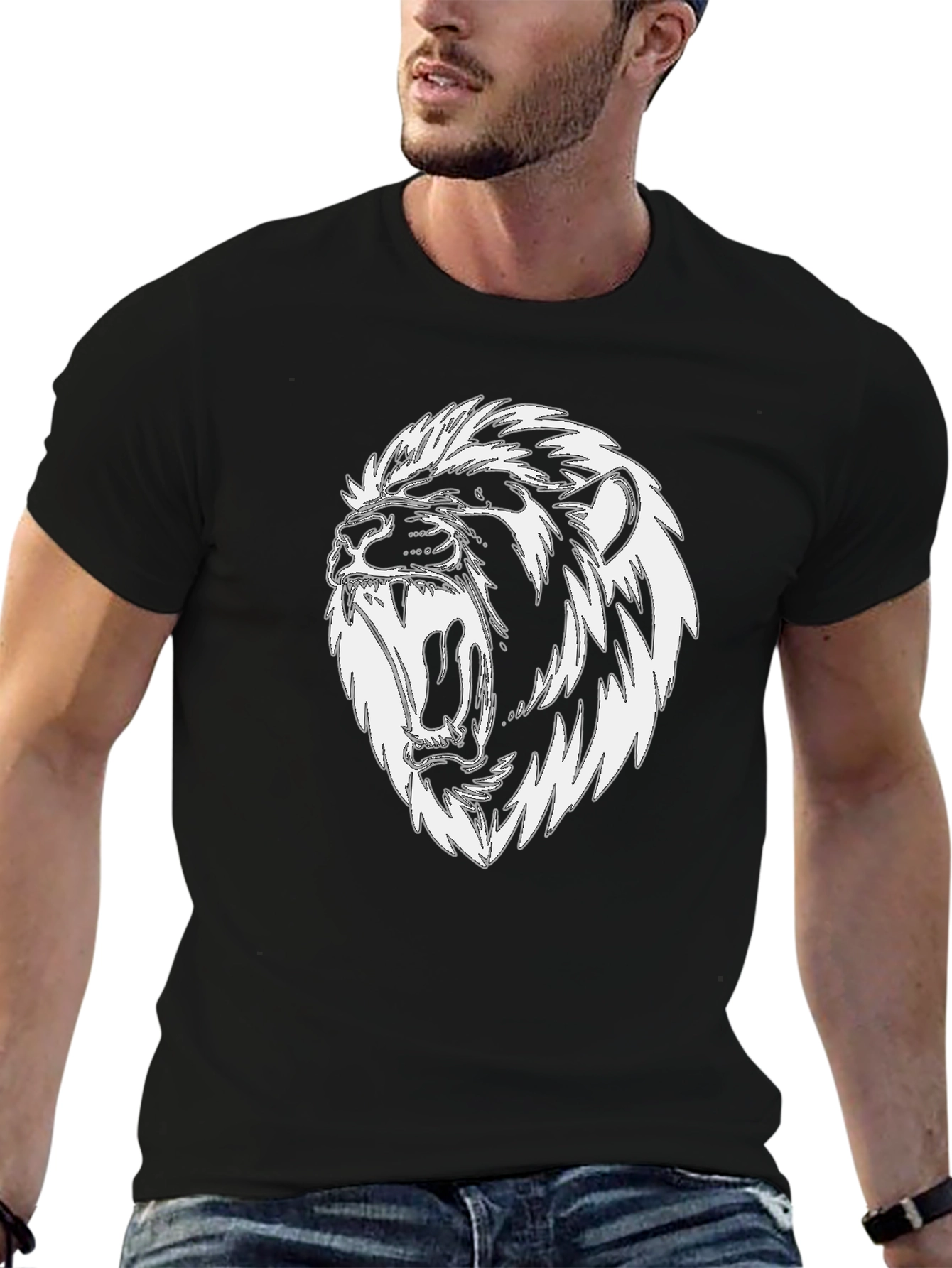 Lion Graphic Tee - Black Cotton Blend