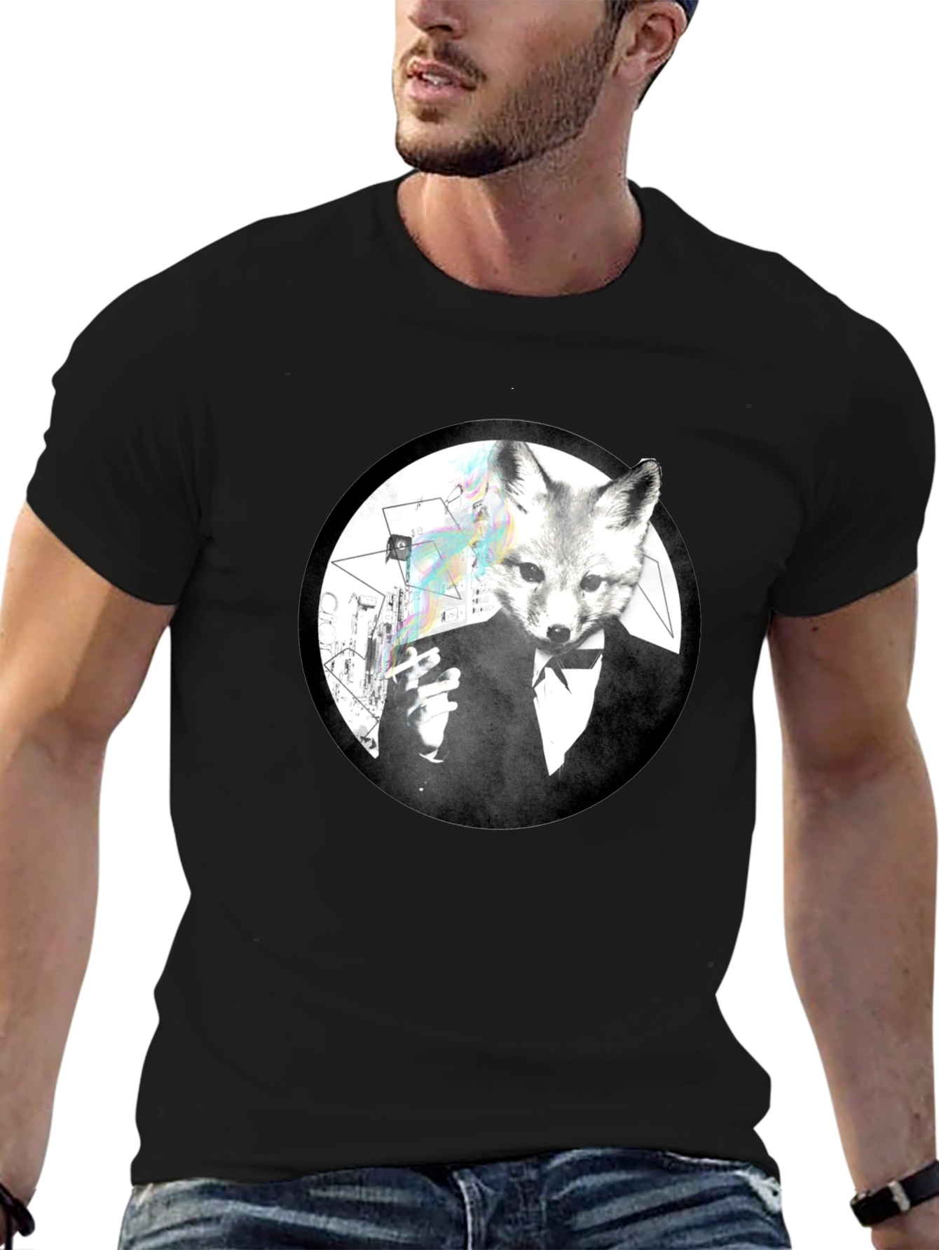 Fox Gentleman Graphic Tee - Black Cotton T-Shirt