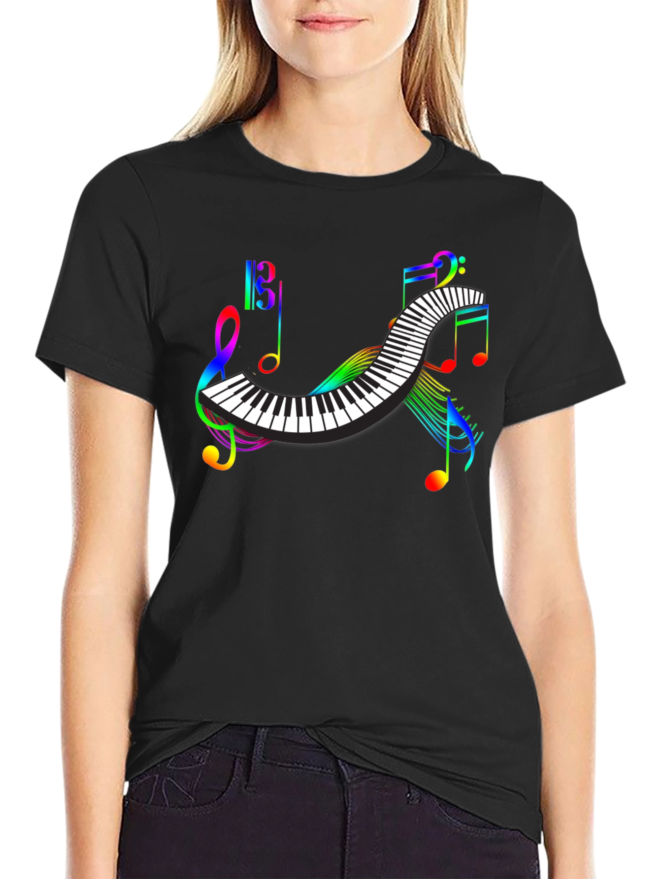 Rainbow Music Notes Piano T-Shirt