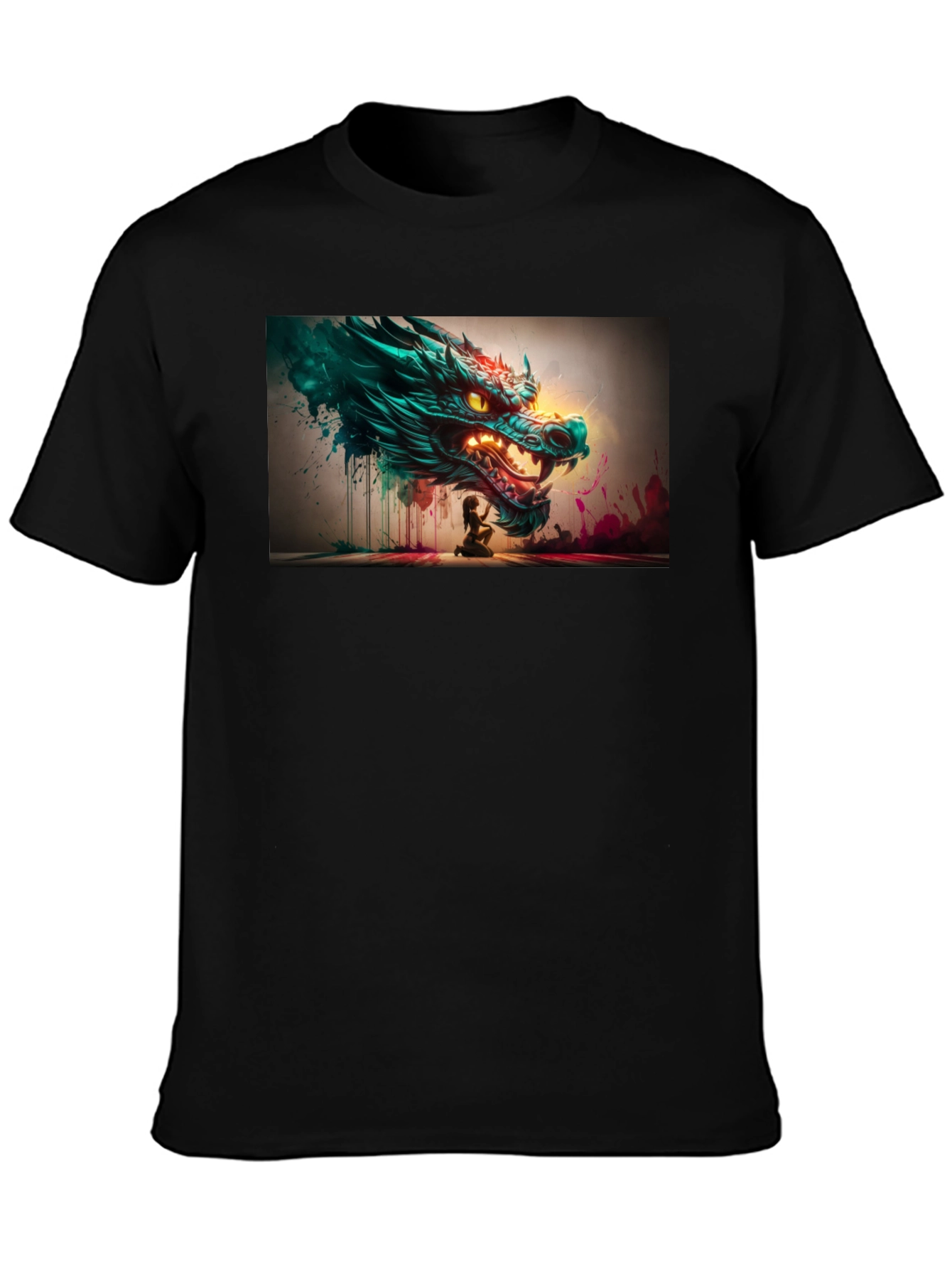 Dragon Graphic Print Black Tee