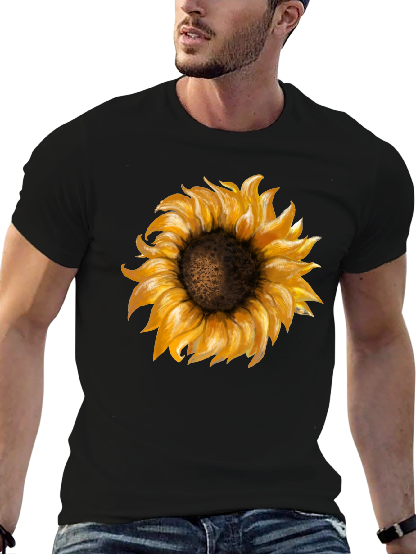 Sunflower Graphic Print Black T-Shirt
