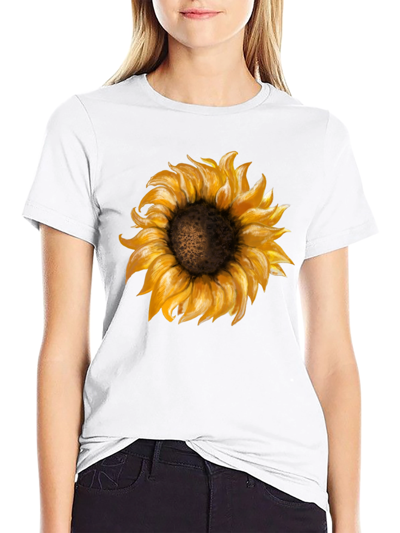 Sunflower Graphic Print Black T-Shirt