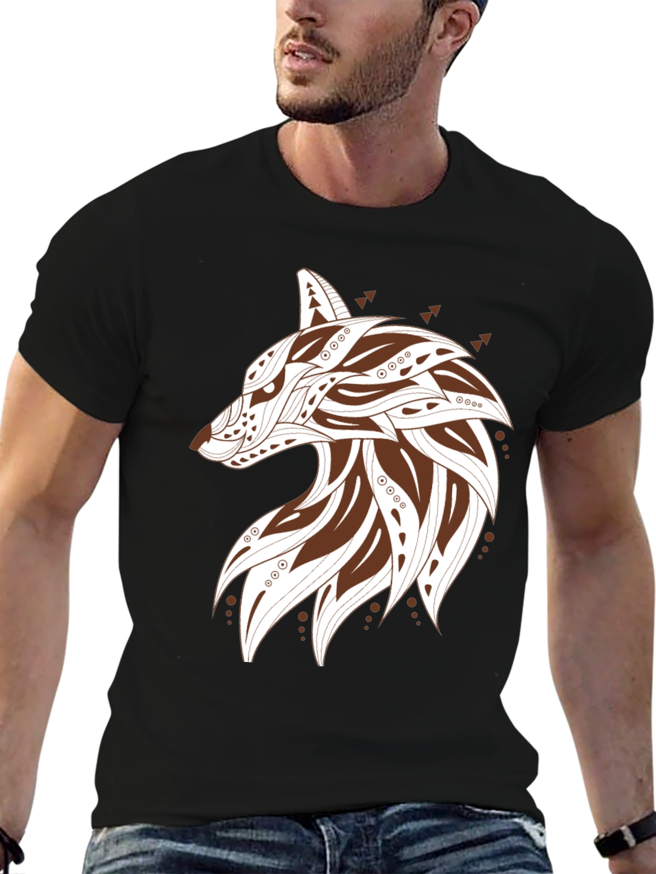 Stylish Wolf Graphic Print Mens T-Shirt - Black