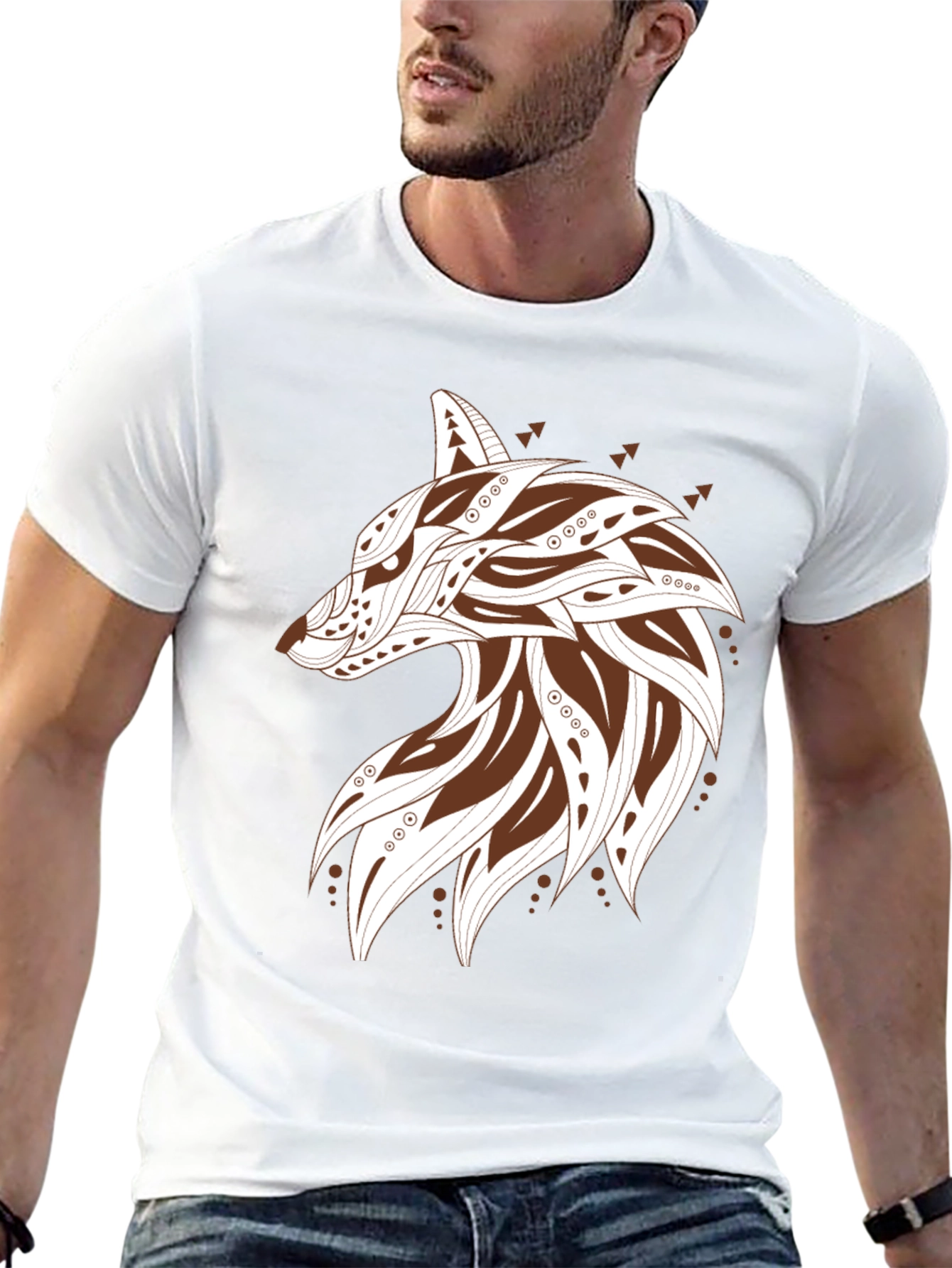 Stylish Wolf Graphic Print Mens T-Shirt - Black