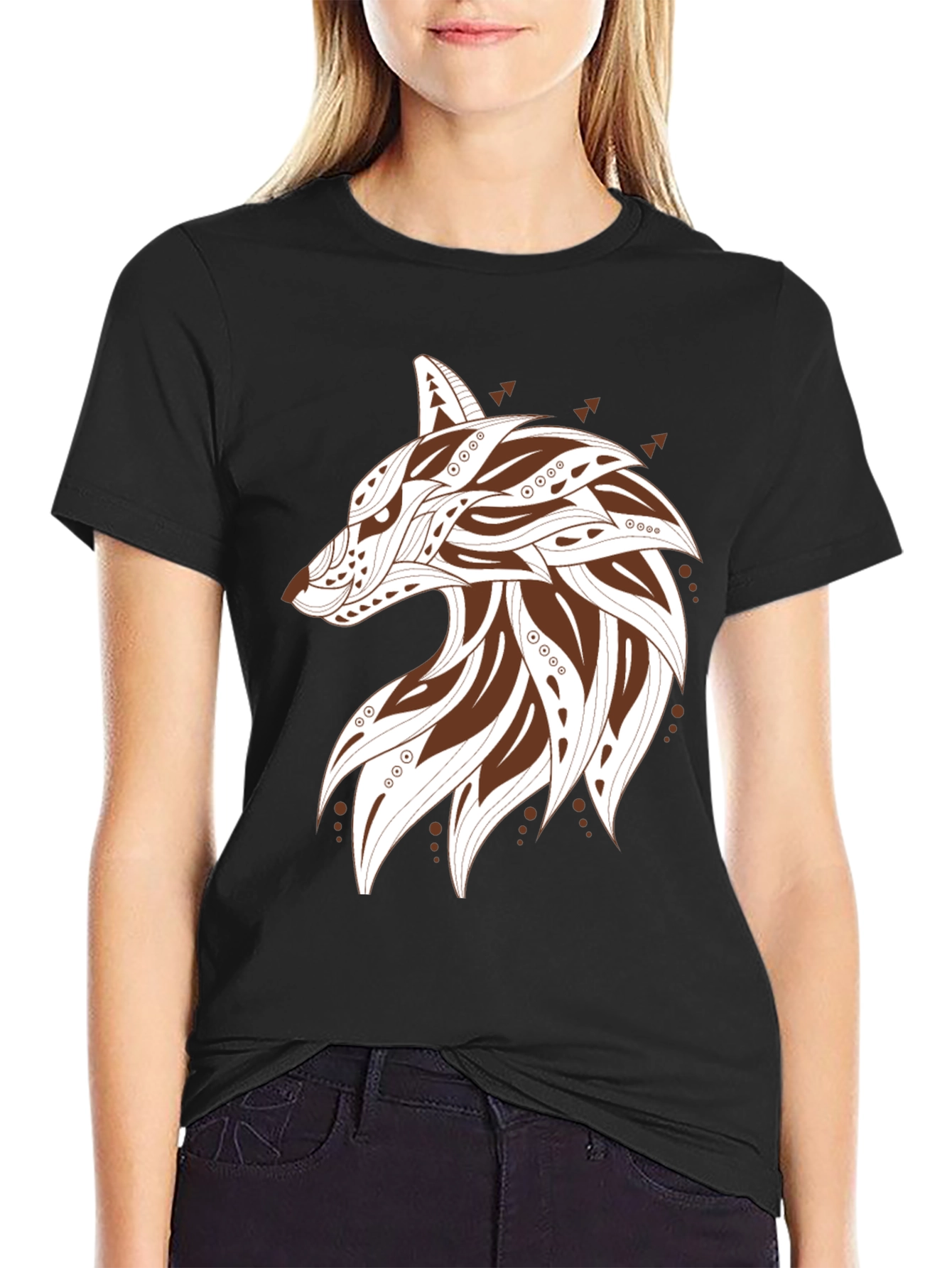 Stylish Wolf Graphic Print Mens T-Shirt - Black