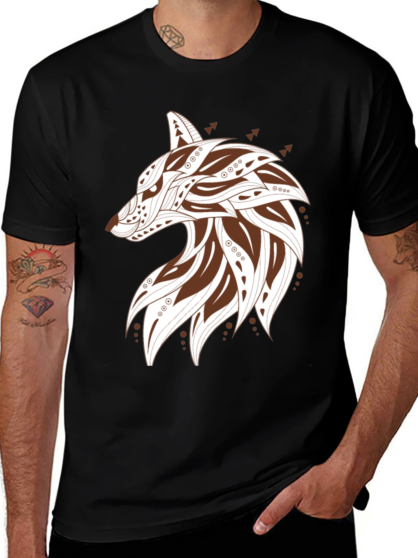 Stylish Wolf Graphic Print Mens T-Shirt - Black