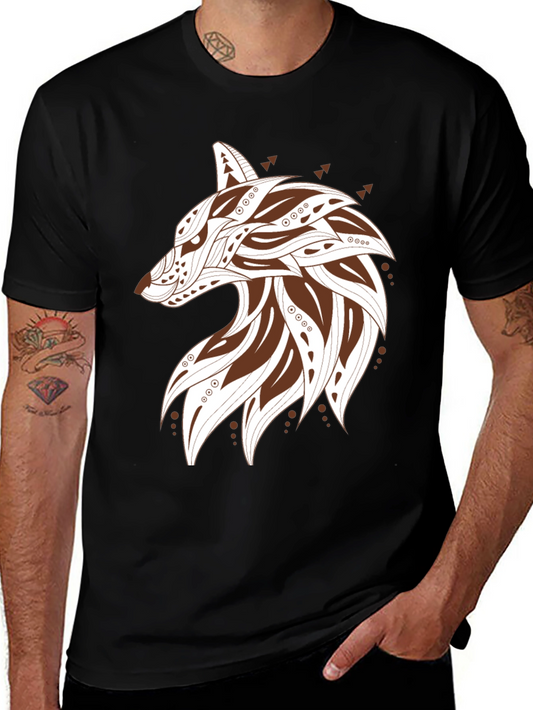 Stylish Wolf Graphic Print Mens T-Shirt - Black