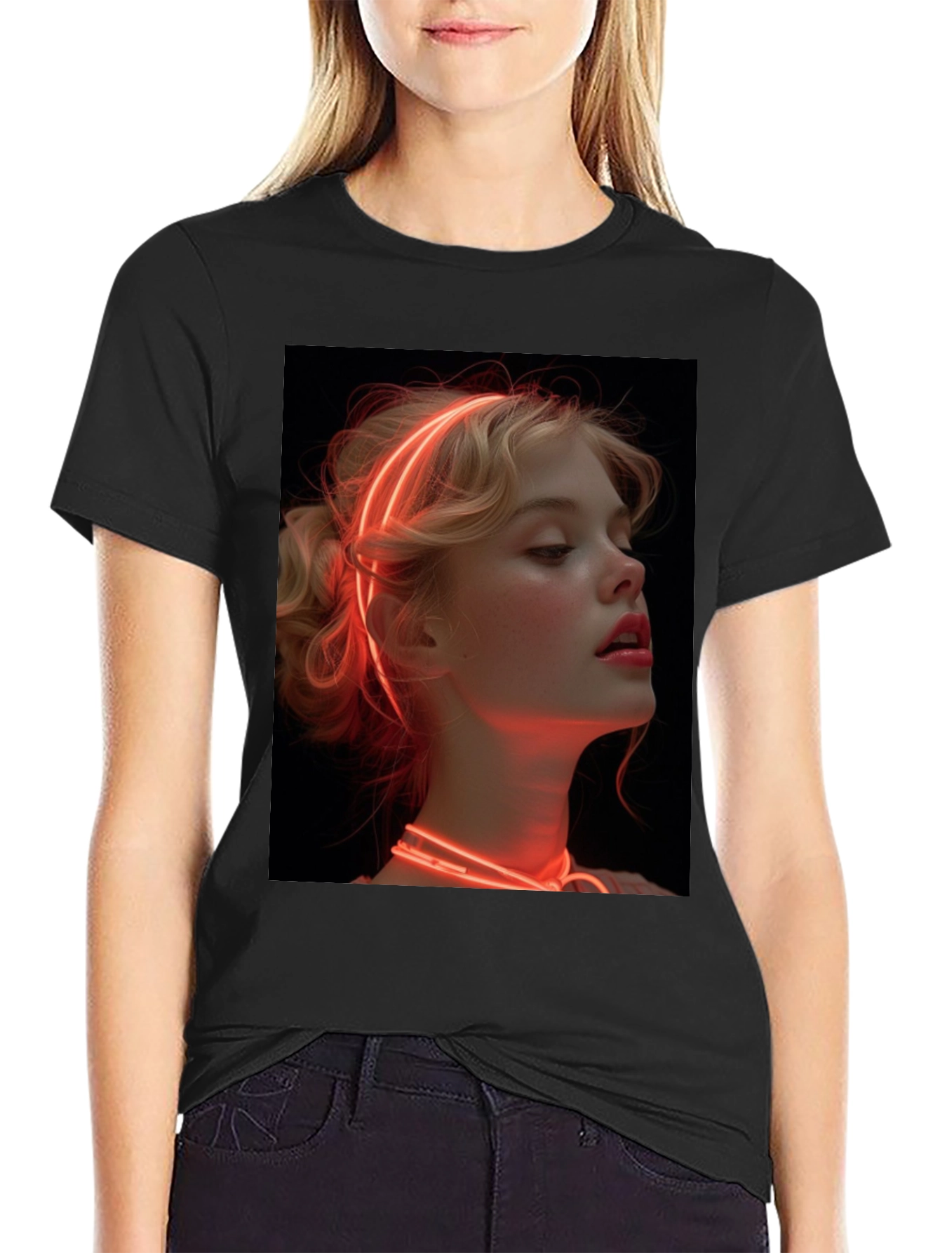 Neon Glow Girl T-Shirt - Unique Graphic Tee
