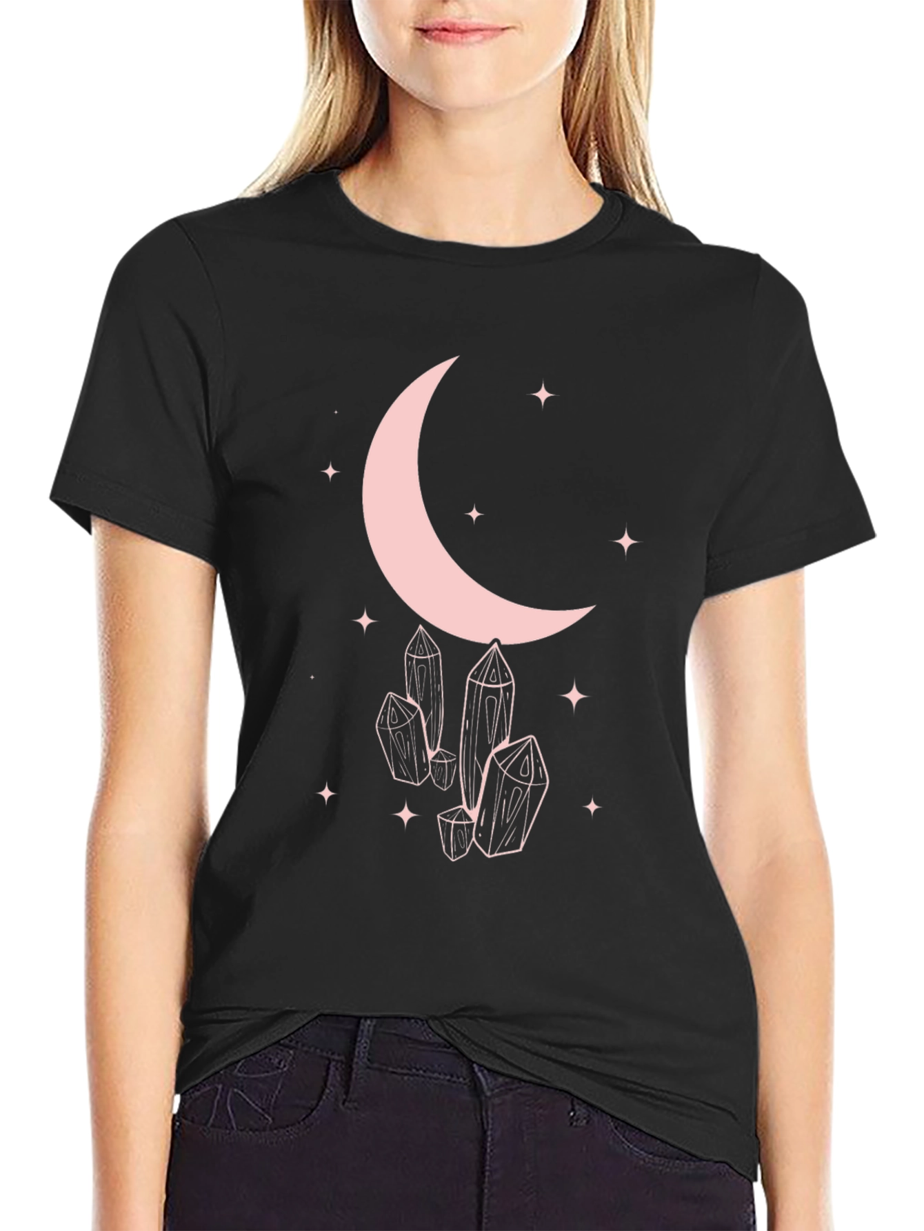 Moon & Crystals Graphic Black T-Shirt