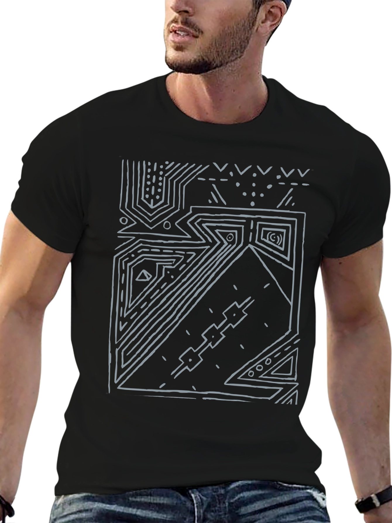 Abstract Geometric Black T-Shirt