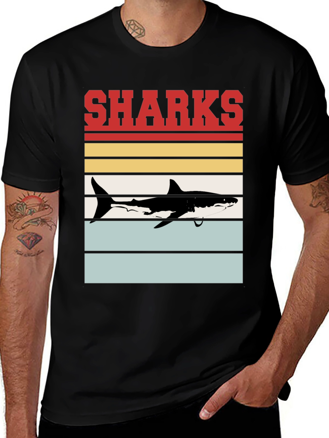 Retro Sharks Graphic T-Shirt - Cool Sea Life Tee