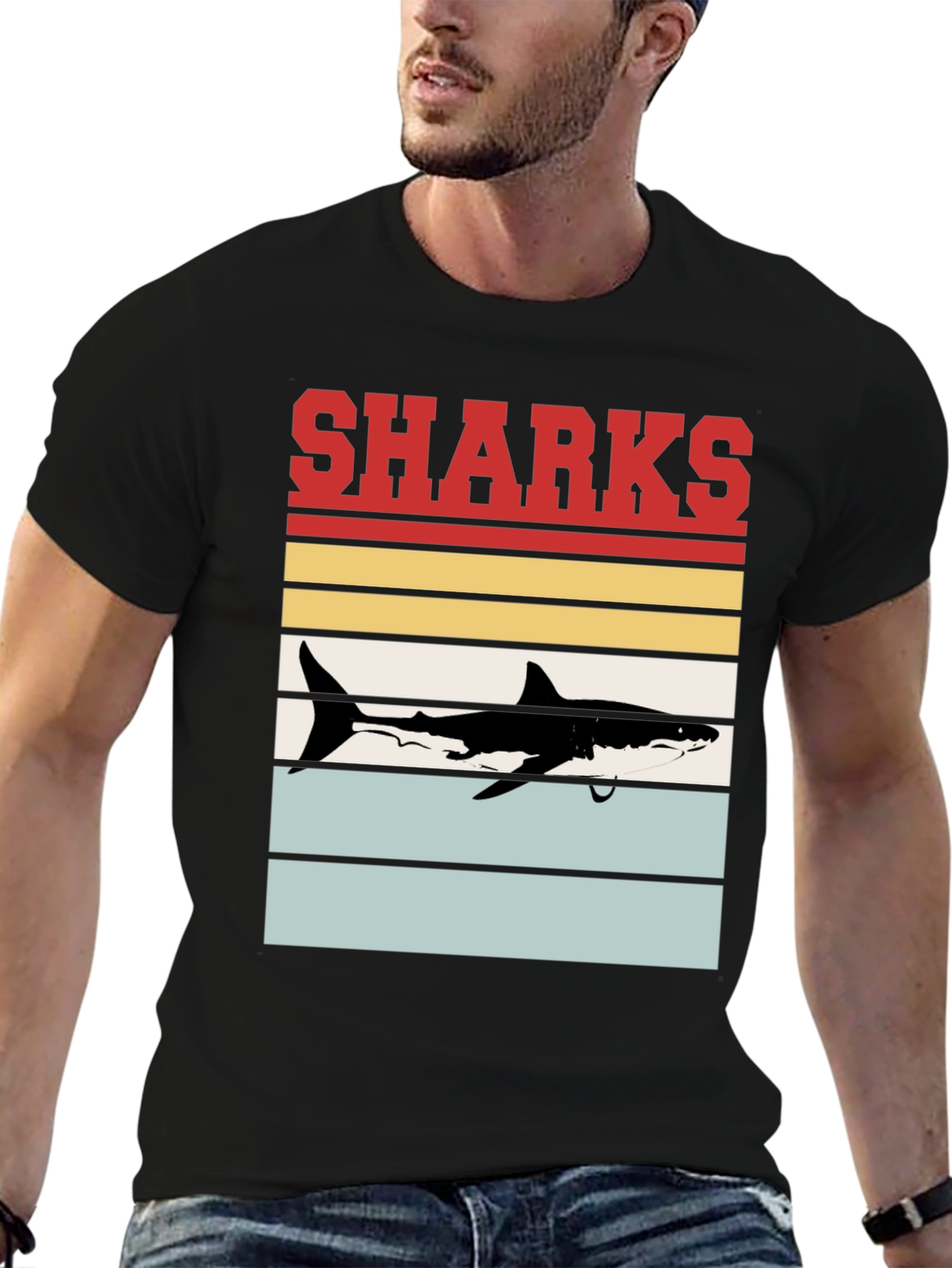 Retro Sharks Graphic T-Shirt - Cool Sea Life Tee
