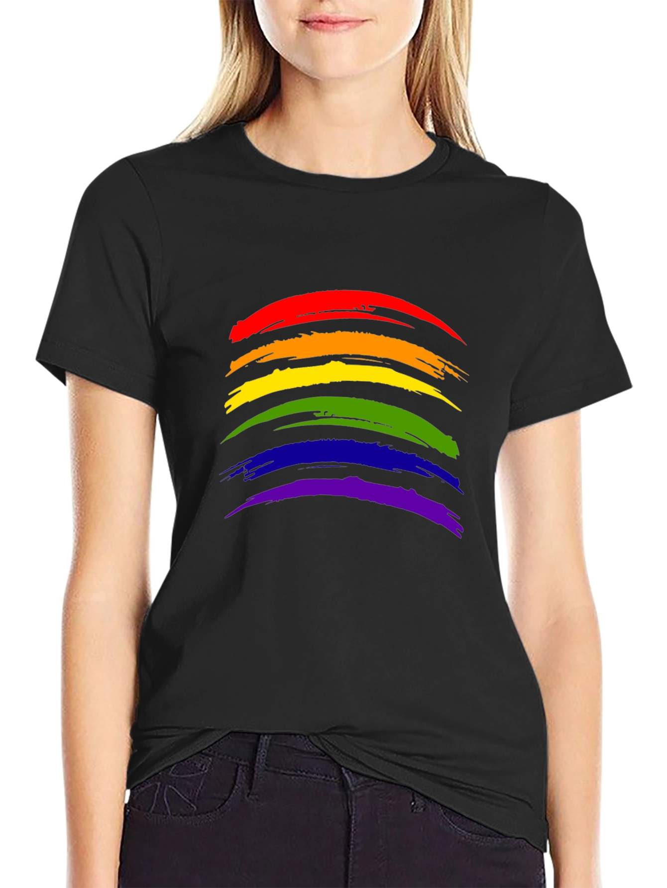 Pride Rainbow Brushstroke Black T-Shirt